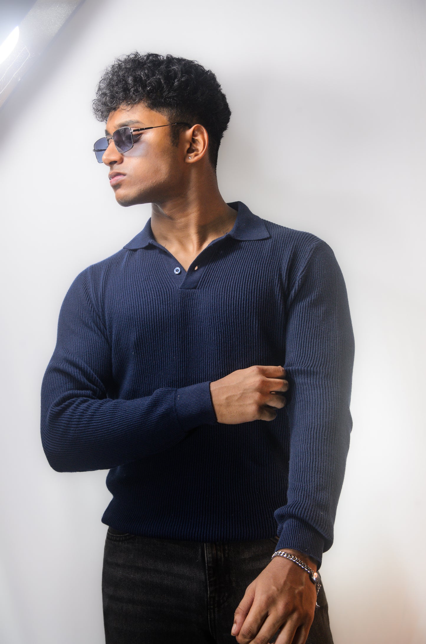 The Valmont Full Sleeve Polo - NAVY