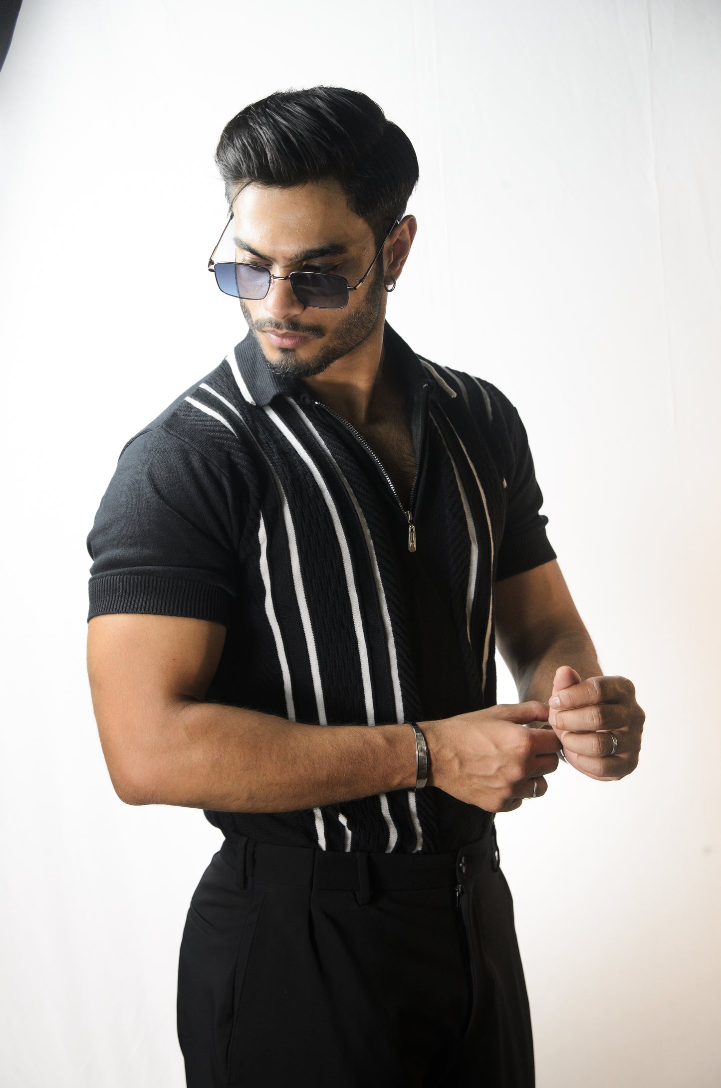 Textured Polo T-Shirt - BLACK