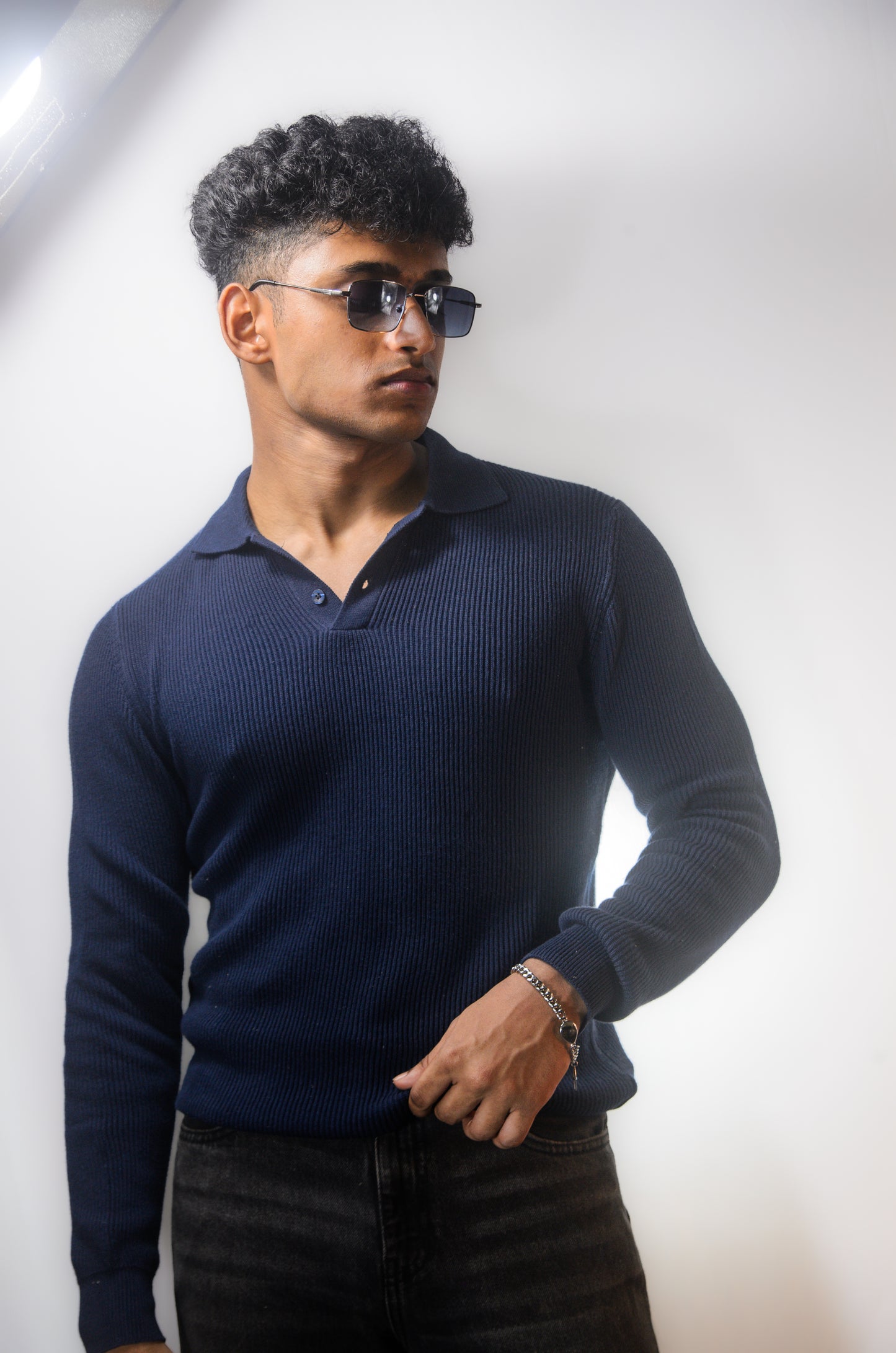 The Valmont Full Sleeve Polo - NAVY