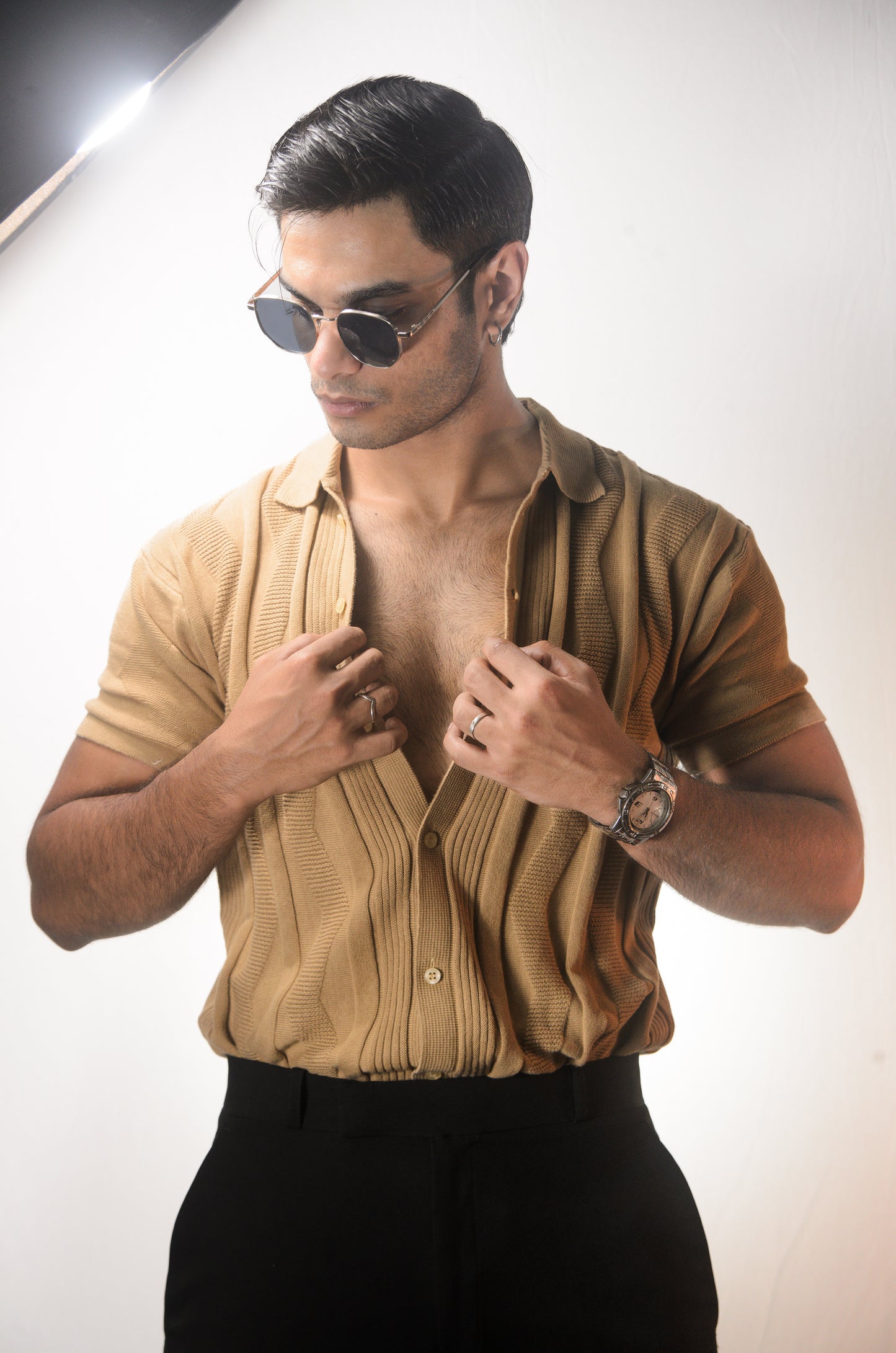 Ocean Wave Knitted Shirt - BEIGE