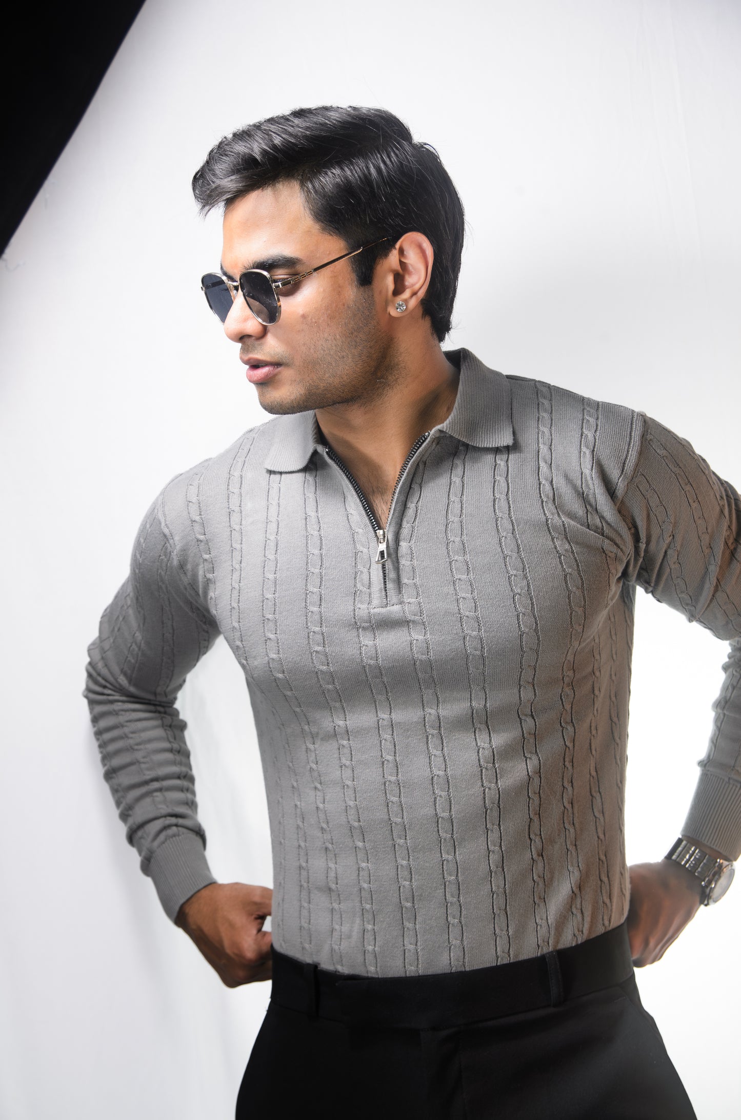 Swiss Elegance Full Sleeve T-shirt-GRAY