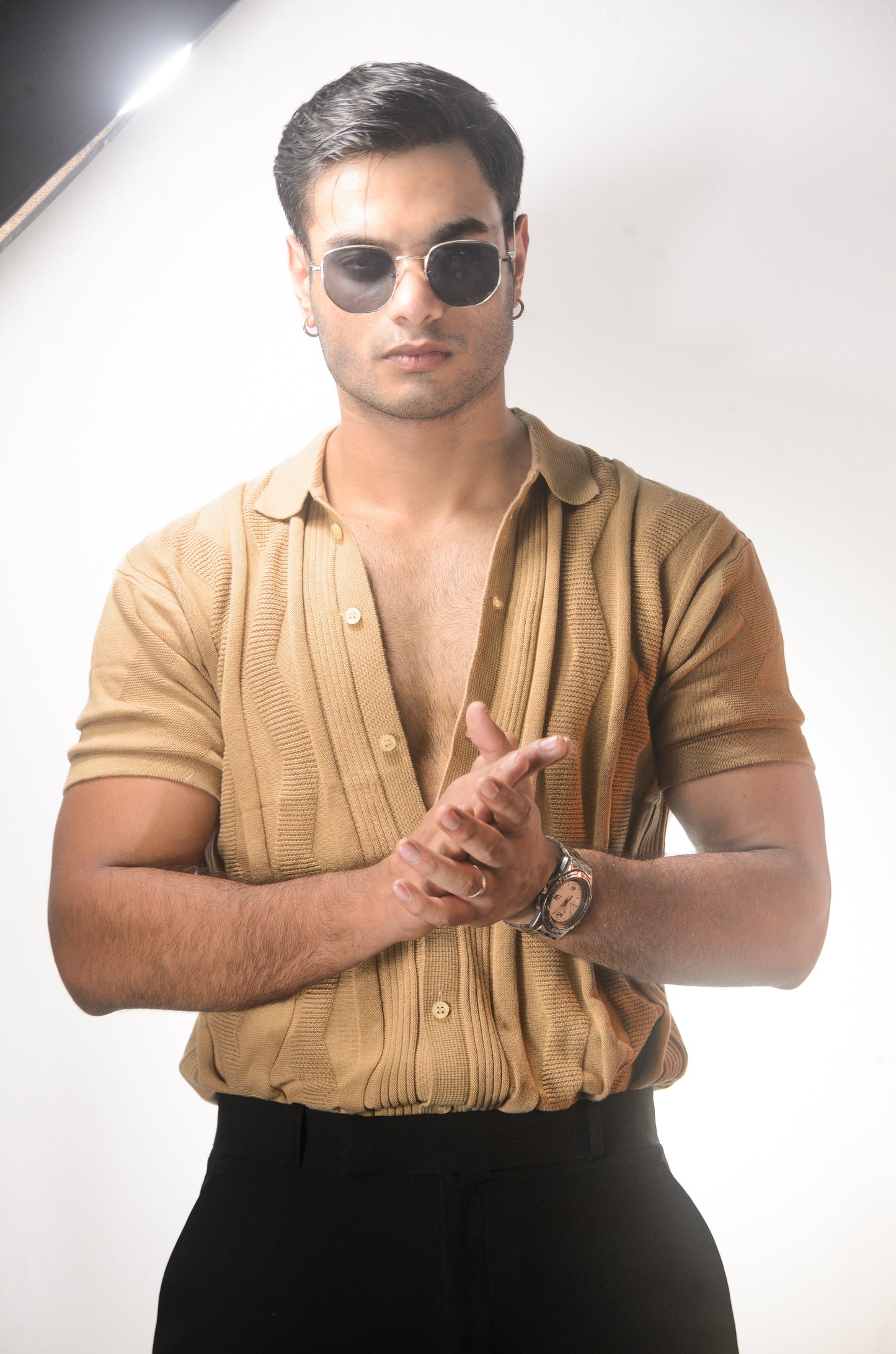Ocean Wave Knitted Shirt - BEIGE
