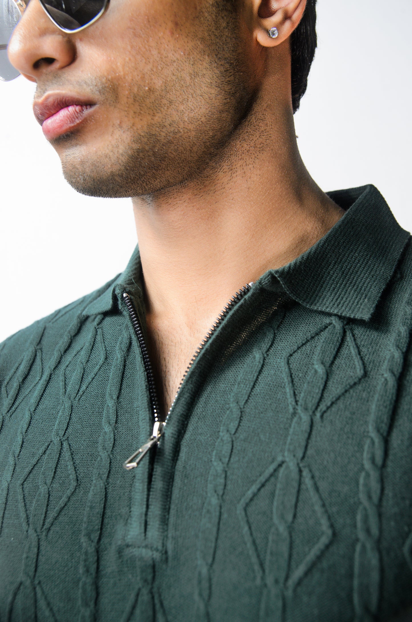 Azure Knit Polo T-Shirt - BOTTLEGREEN