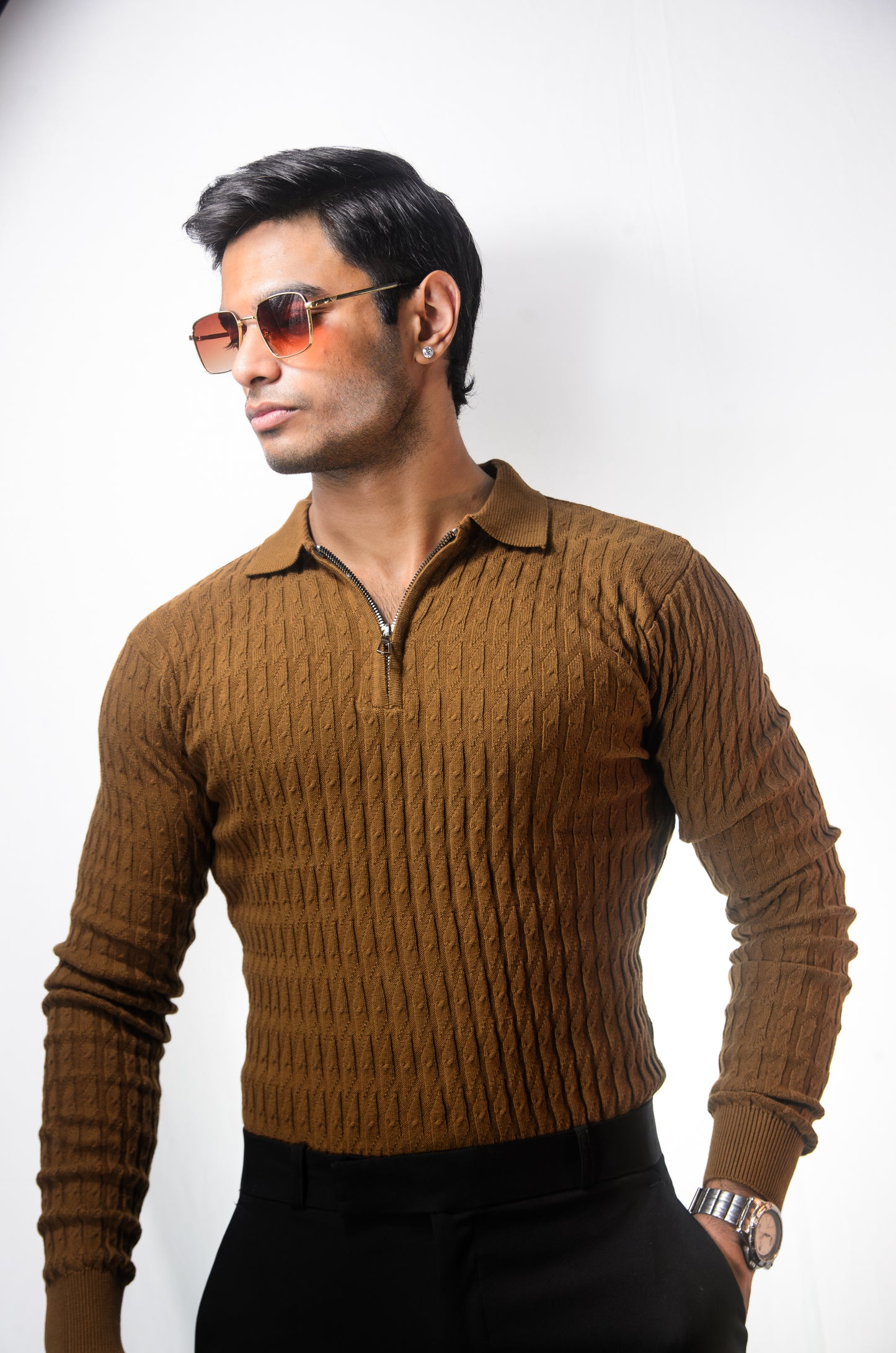 The Milanese Full Sleeve T-shirt-BROWN