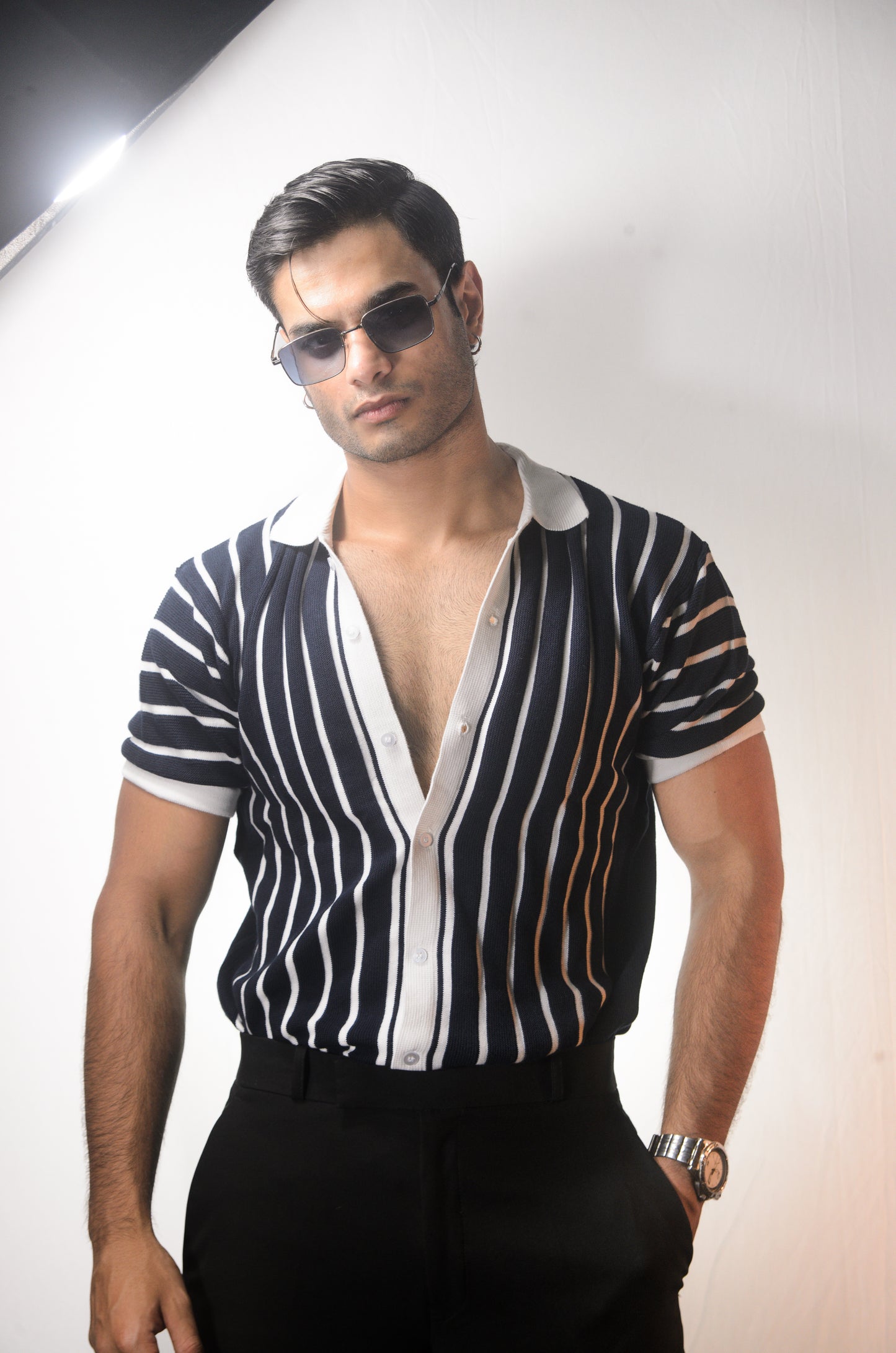 Soho Style Knitted Shirt - NAVY BLUE