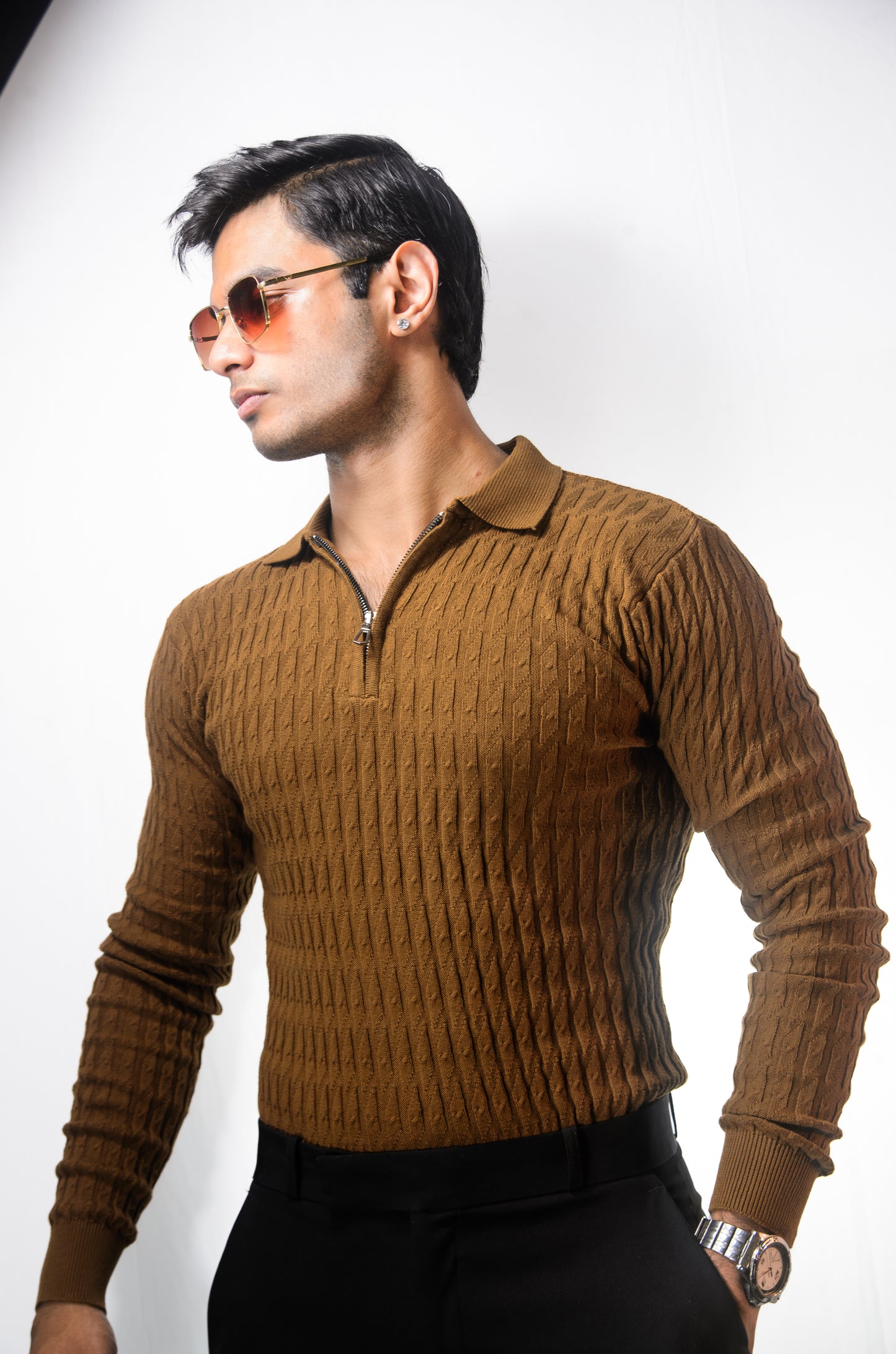 The Milanese Full Sleeve T-shirt-BROWN