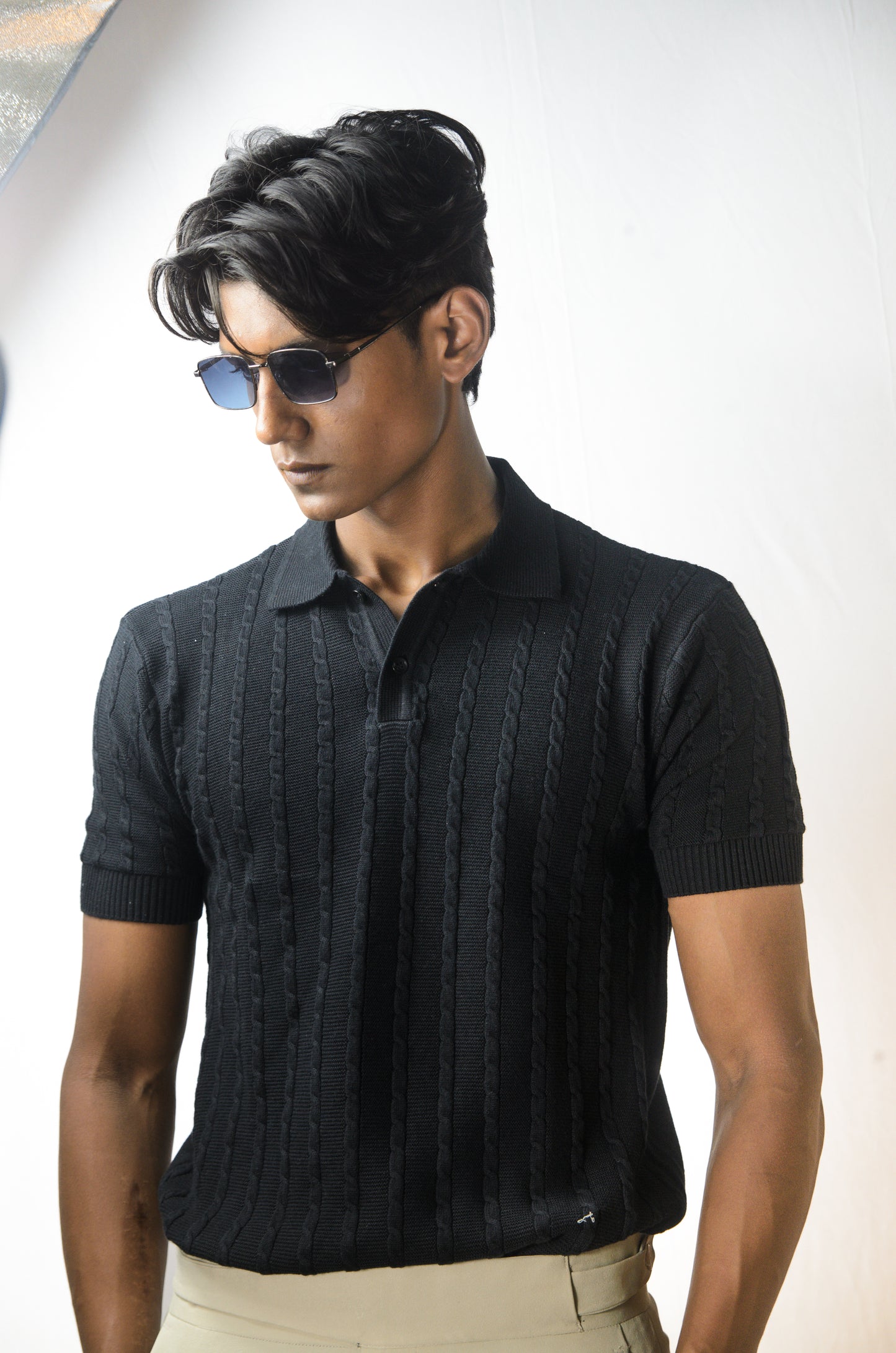 Cabel Knit T-Shirt - BLACK
