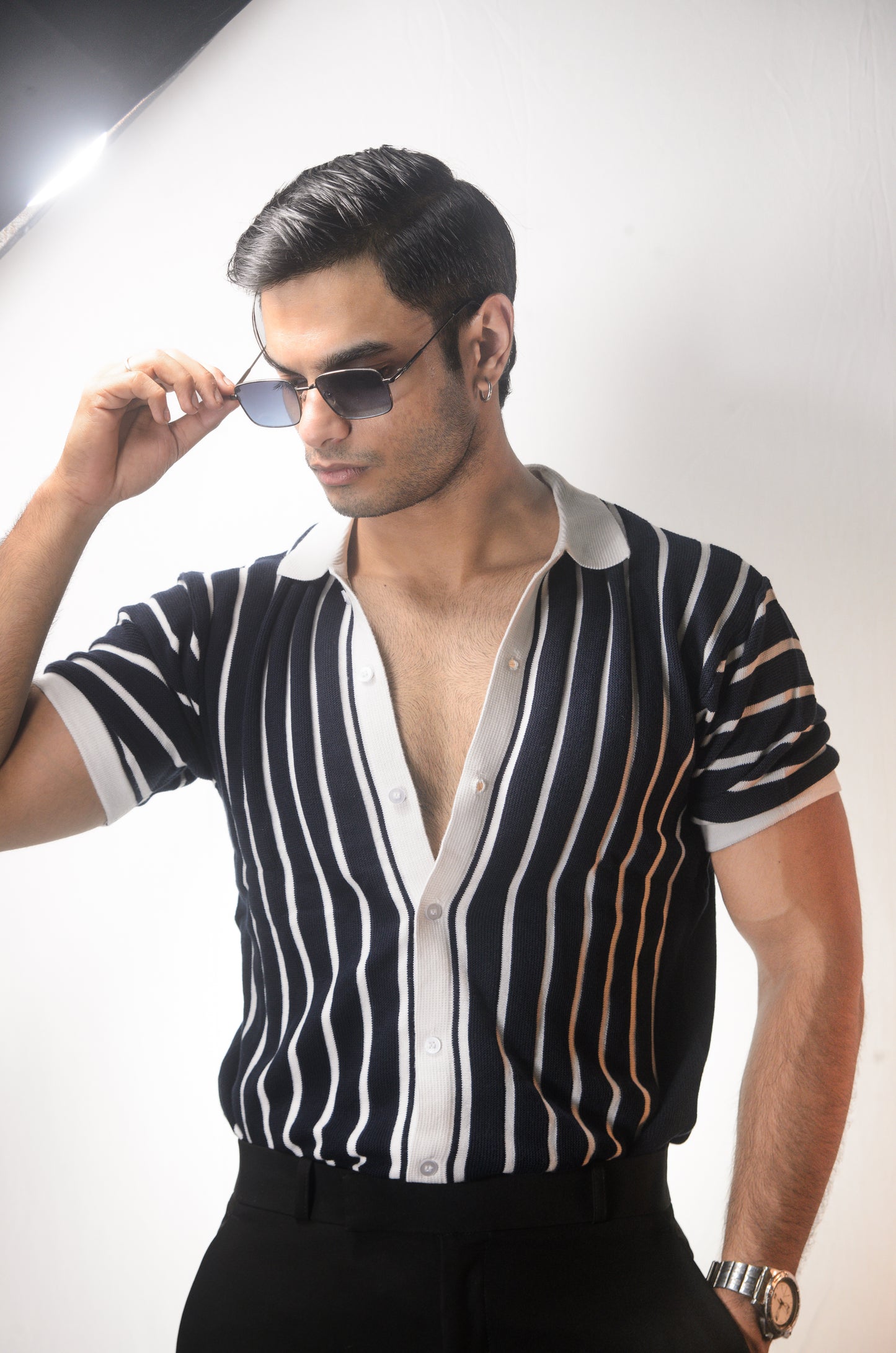 Soho Style Knitted Shirt - NAVY BLUE