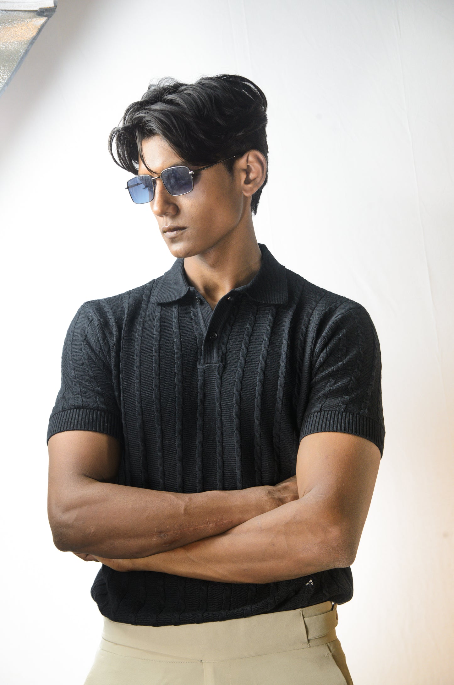 Cabel Knit T-Shirt - BLACK