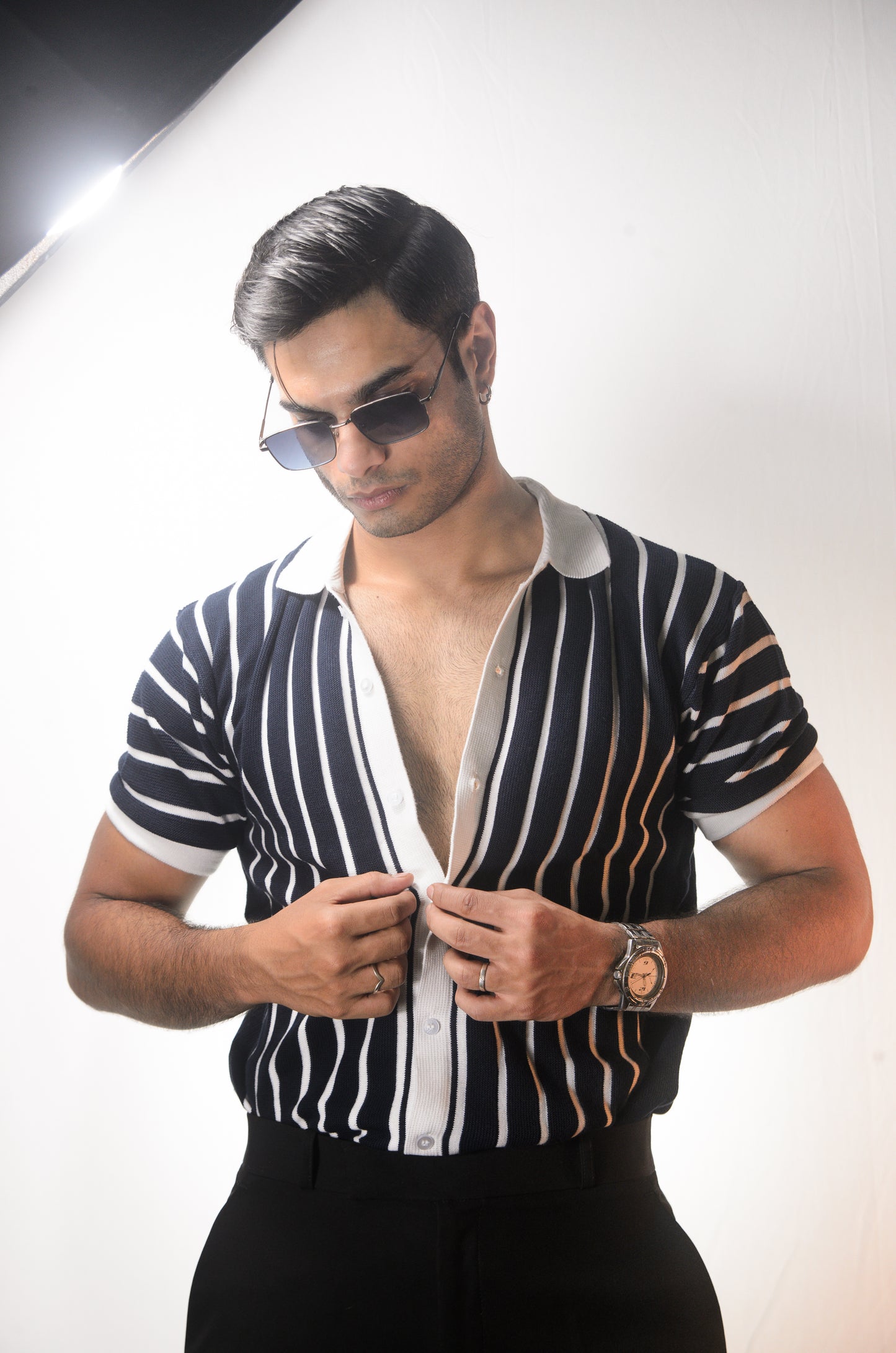Soho Style Knitted Shirt - NAVY BLUE