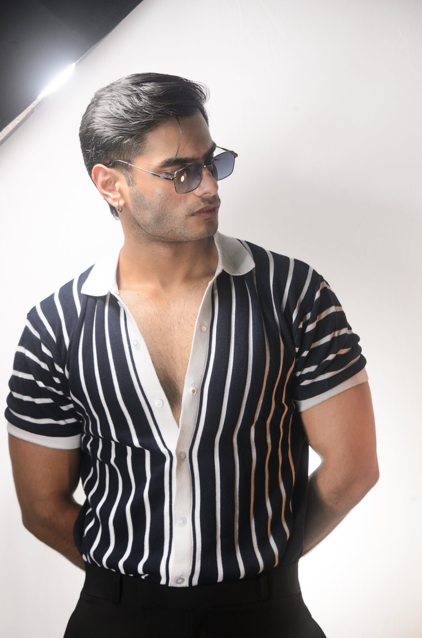 Soho Style Knitted Shirt - NAVY BLUE