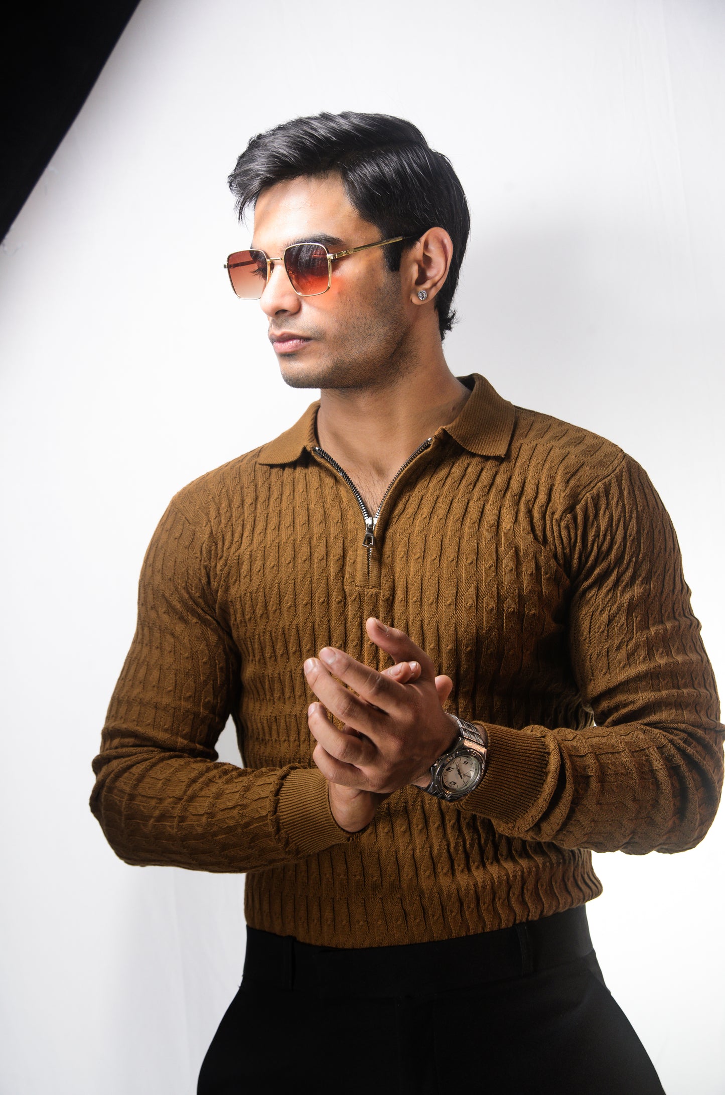 The Milanese Full Sleeve T-shirt-BROWN