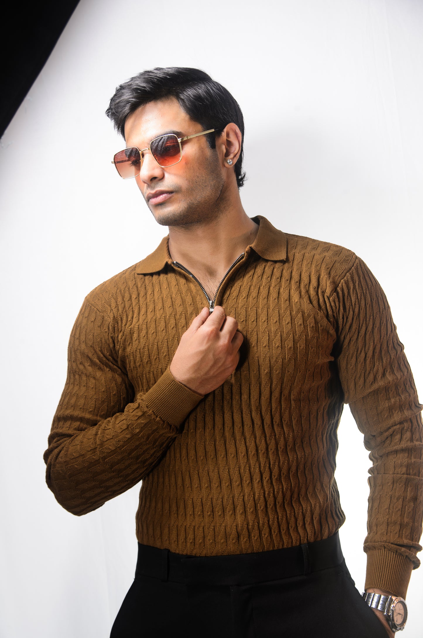 The Milanese Full Sleeve T-shirt-BROWN