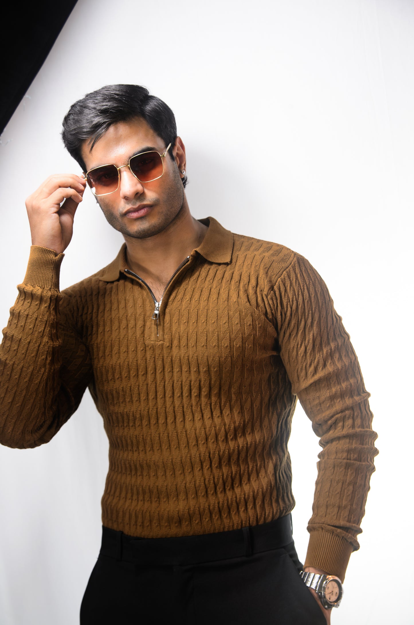 The Milanese Full Sleeve T-shirt-BROWN