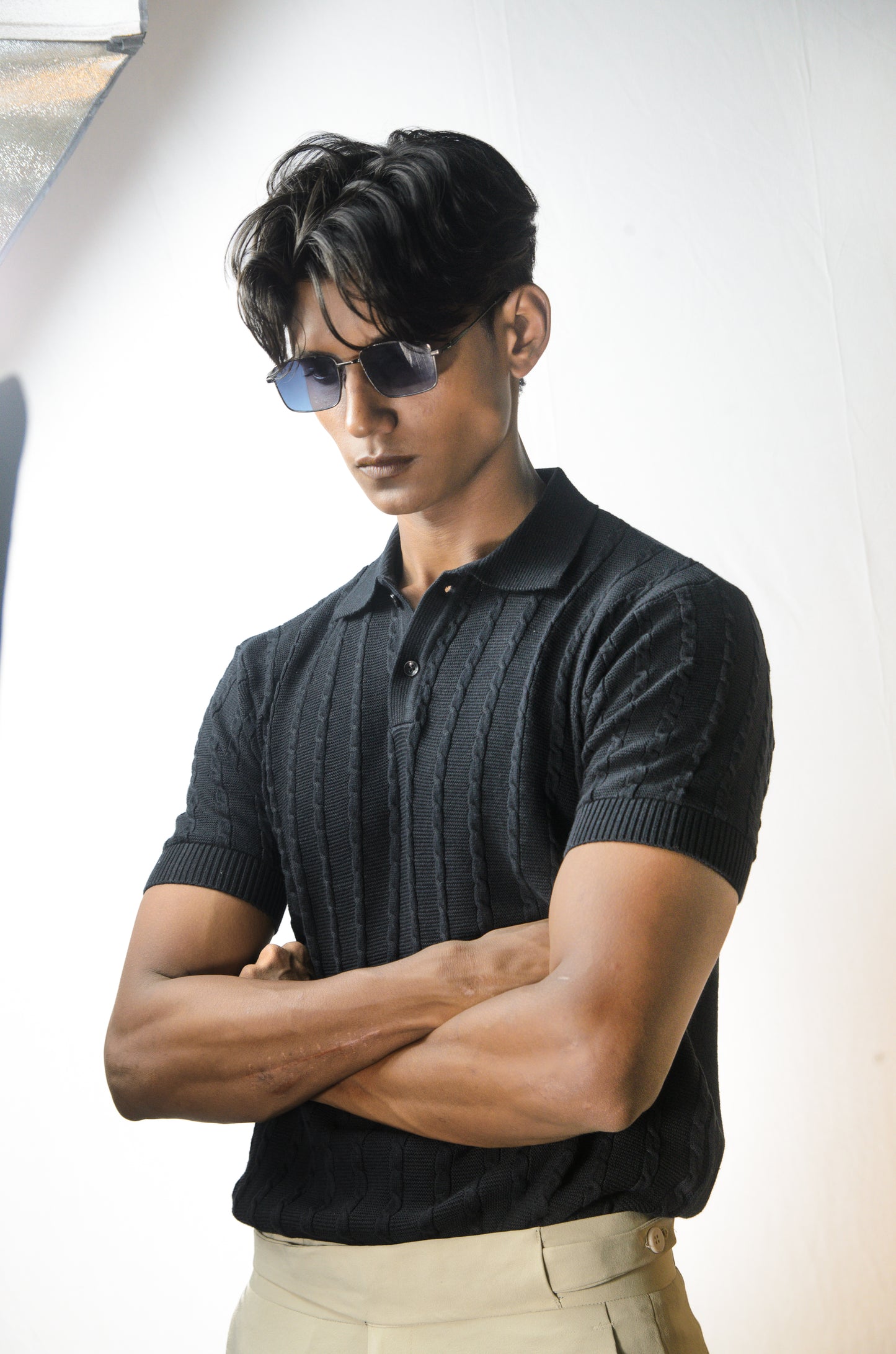 Cabel Knit T-Shirt - BLACK