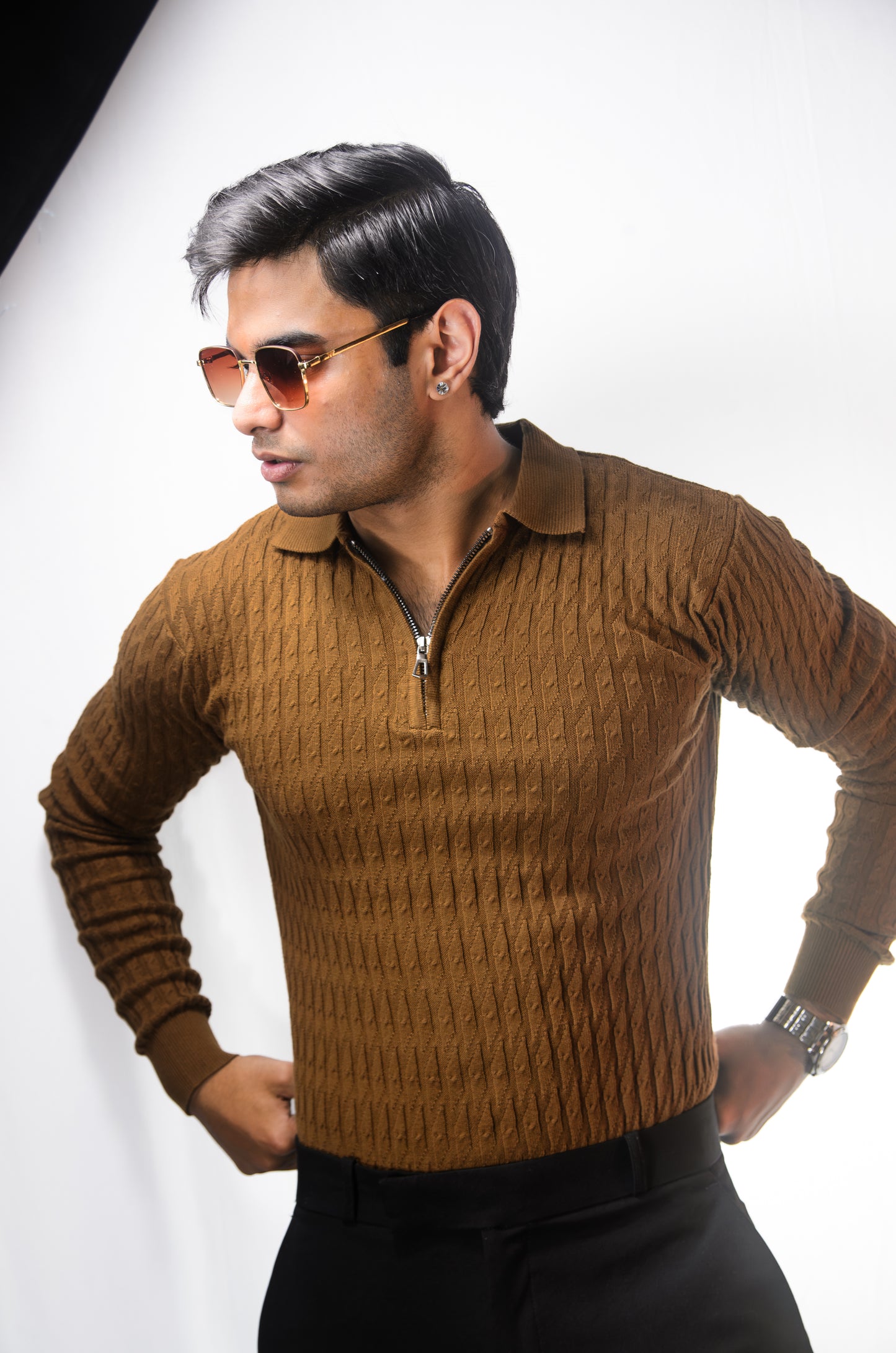 The Milanese Full Sleeve T-shirt-BROWN