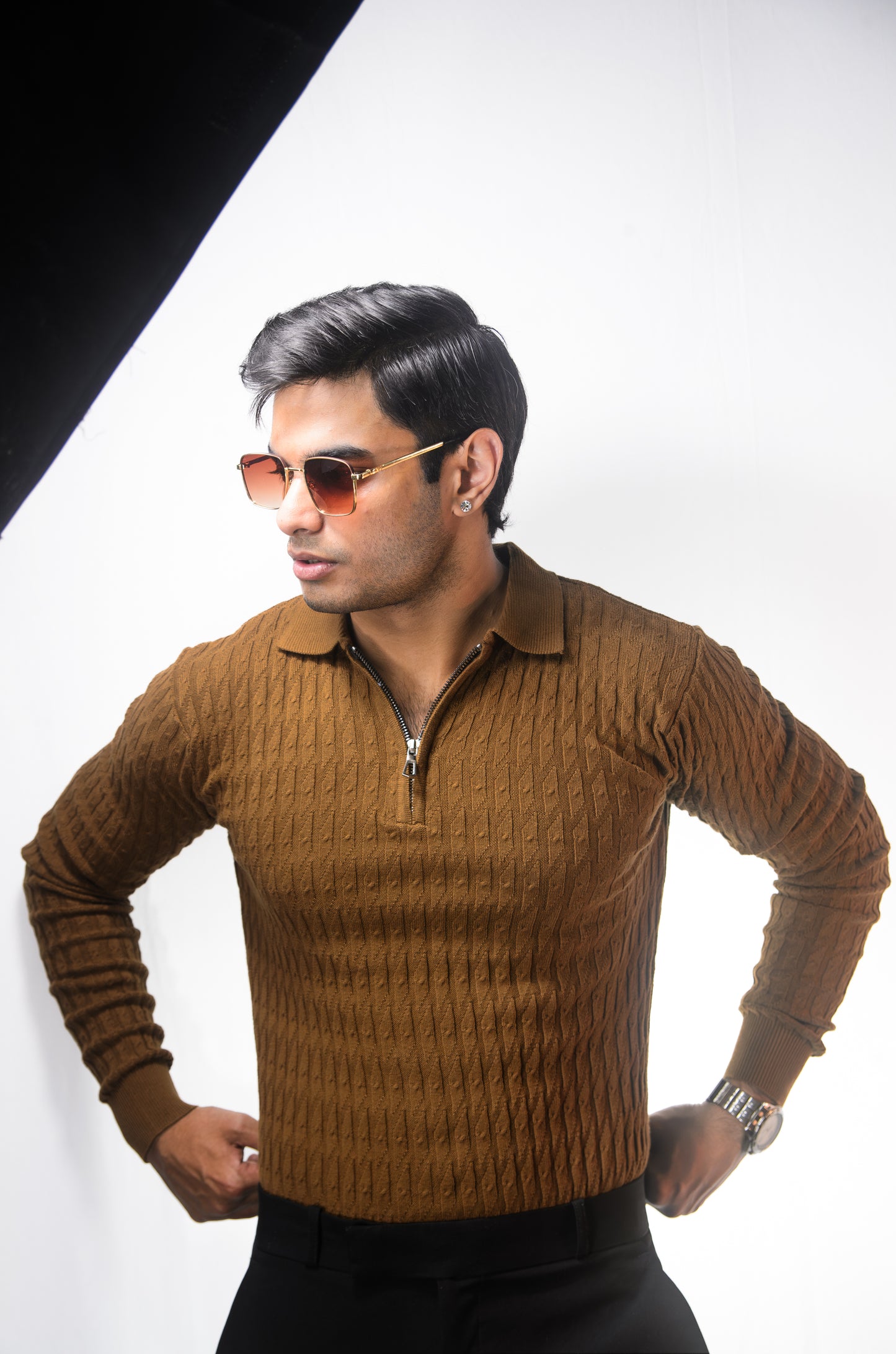 The Milanese Full Sleeve T-shirt-BROWN