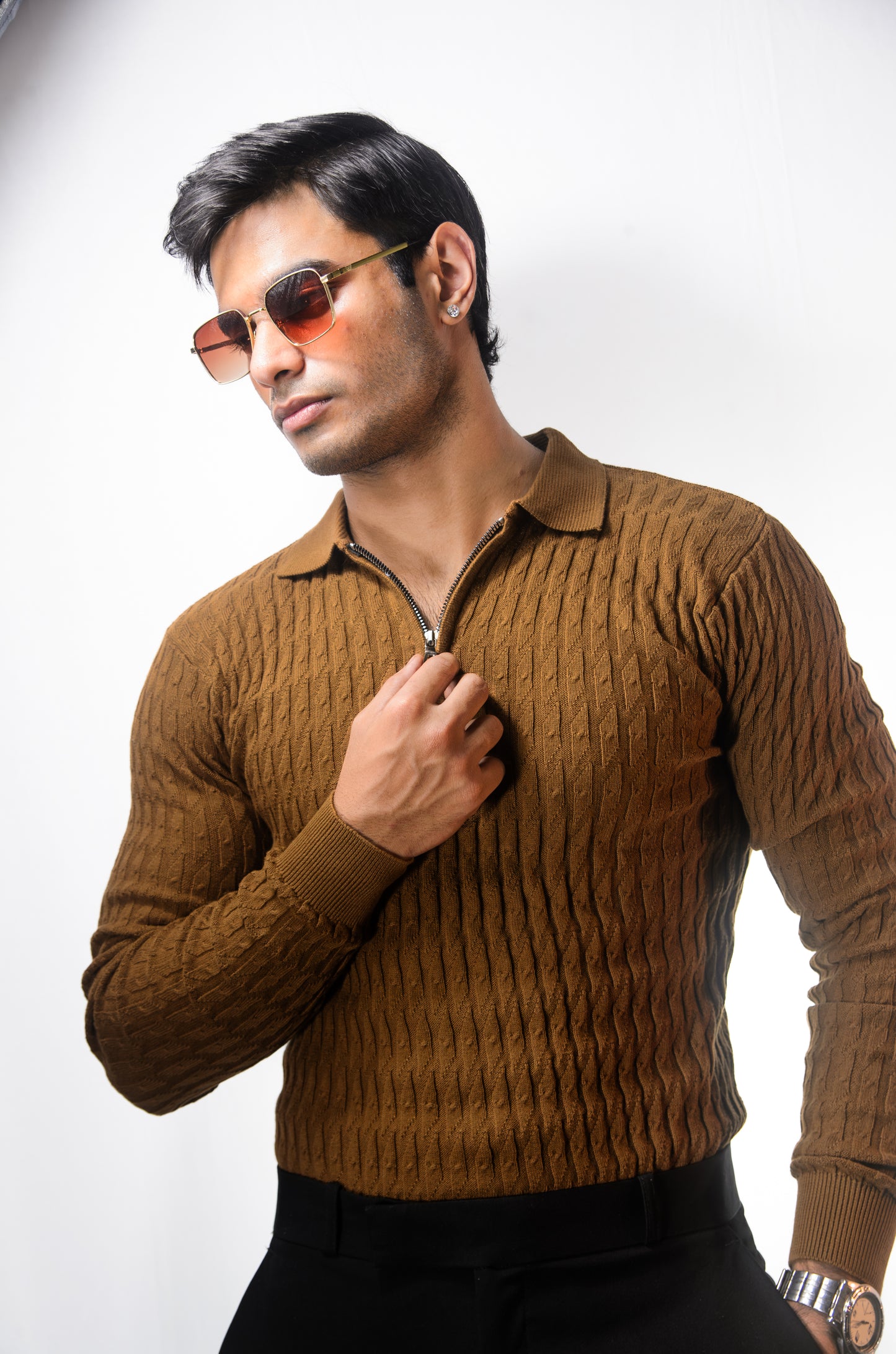 The Milanese Full Sleeve T-shirt-BROWN