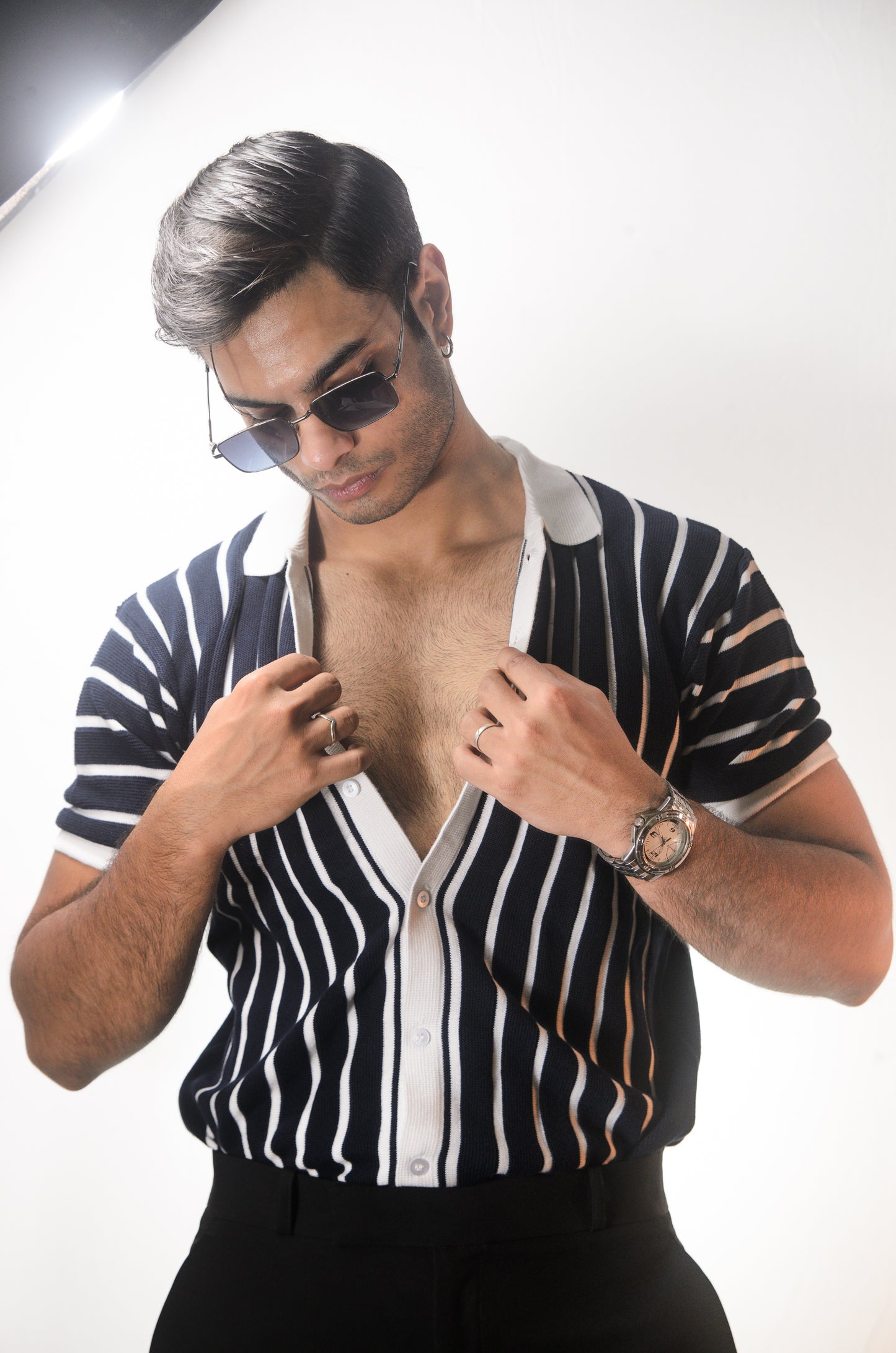 Soho Style Knitted Shirt - NAVY BLUE