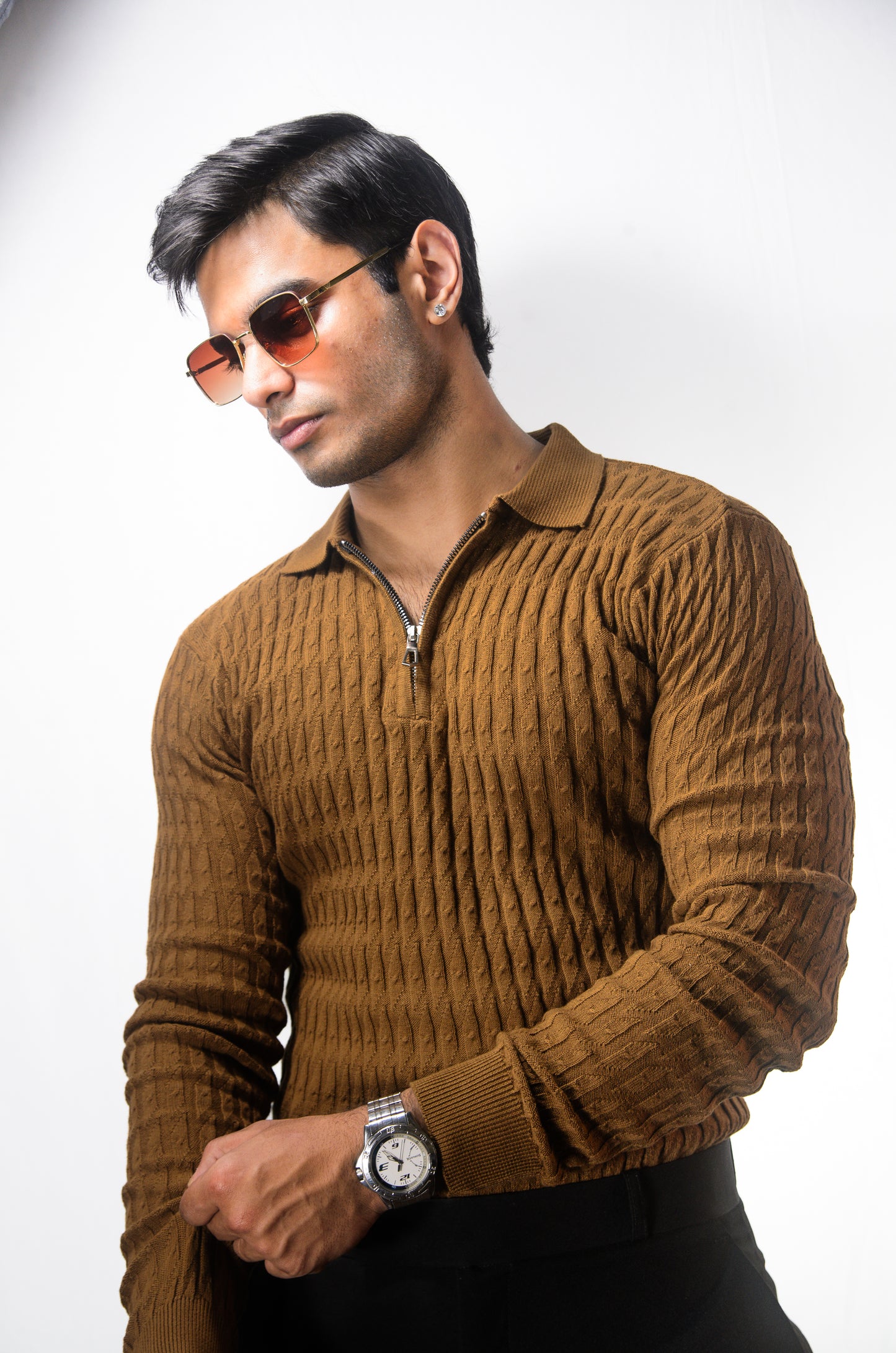 The Milanese Full Sleeve T-shirt-BROWN