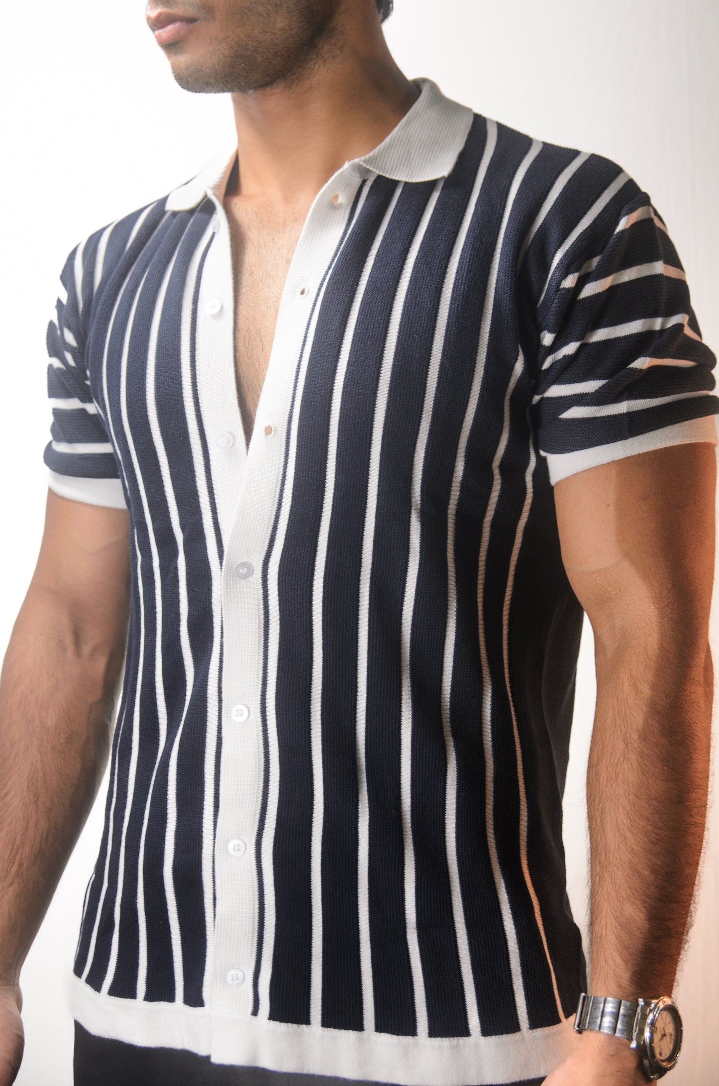 Soho Style Knitted Shirt - NAVY BLUE