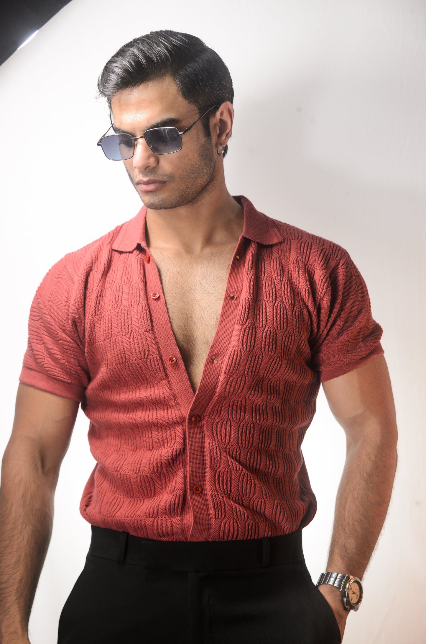 Knitcraft Classic Knitted Shirt - CORAL