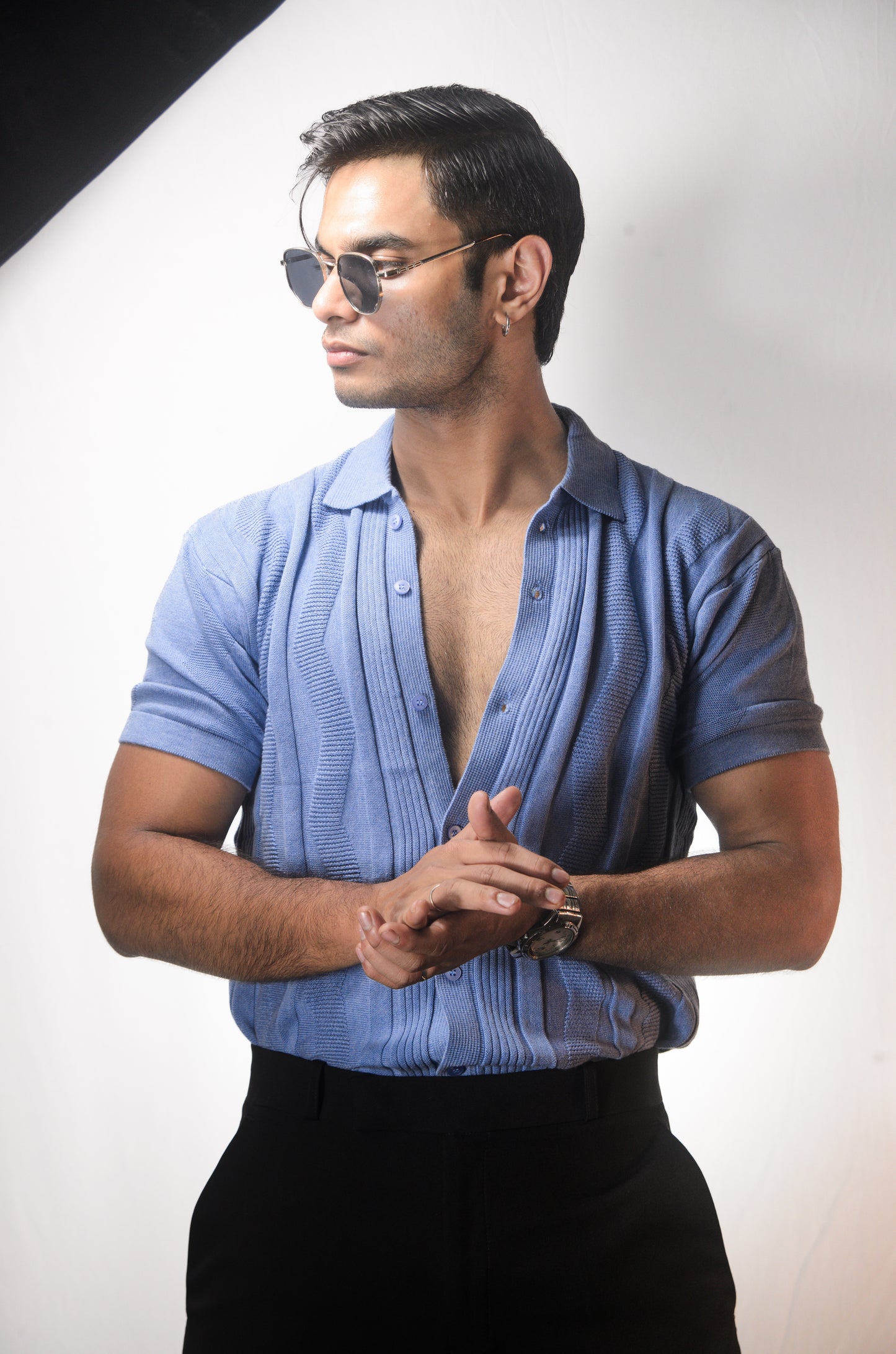 Ocean Wave Knitted Shirt - SKY BLUE
