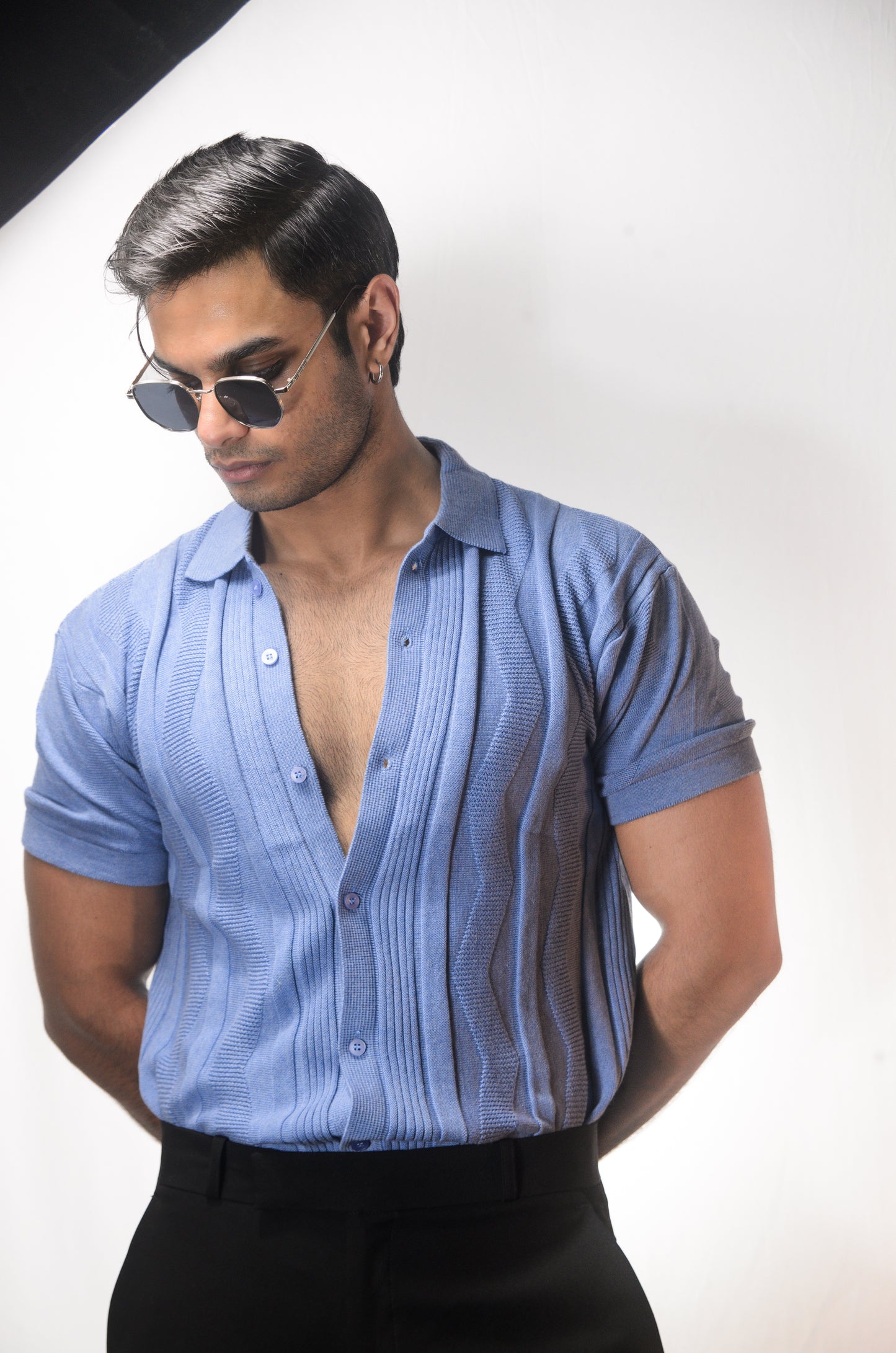 Ocean Wave Knitted Shirt - SKY BLUE