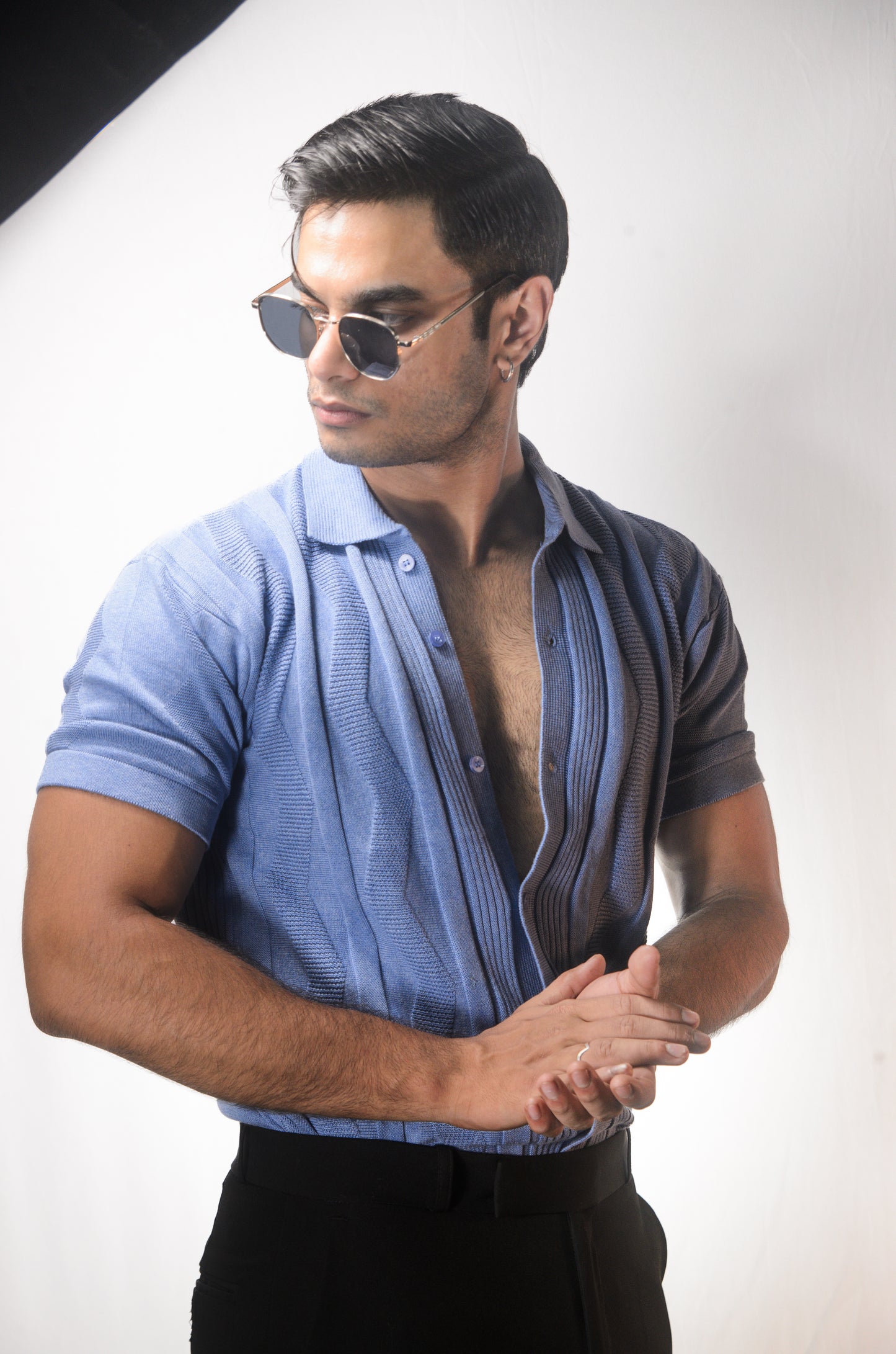 Ocean Wave Knitted Shirt - SKY BLUE
