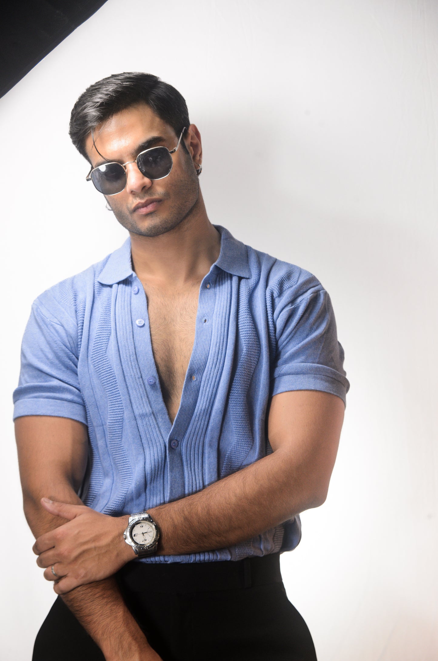 Ocean Wave Knitted Shirt - SKY BLUE