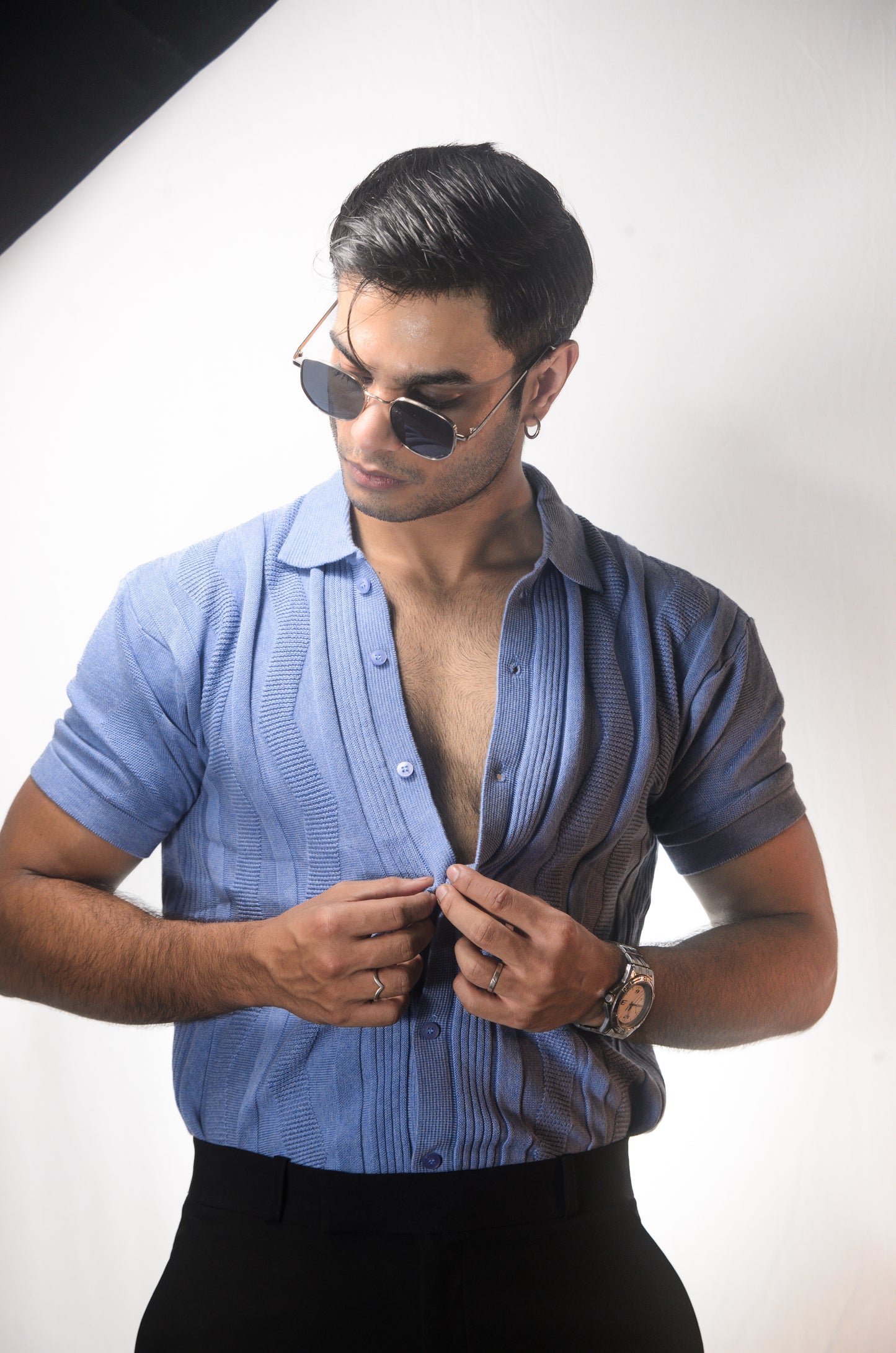 Ocean Wave Knitted Shirt - SKY BLUE