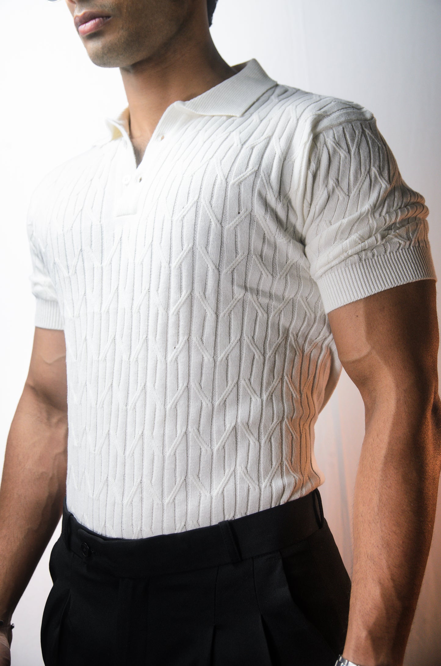 Sterling knit Polo T-Shirt - WHITE