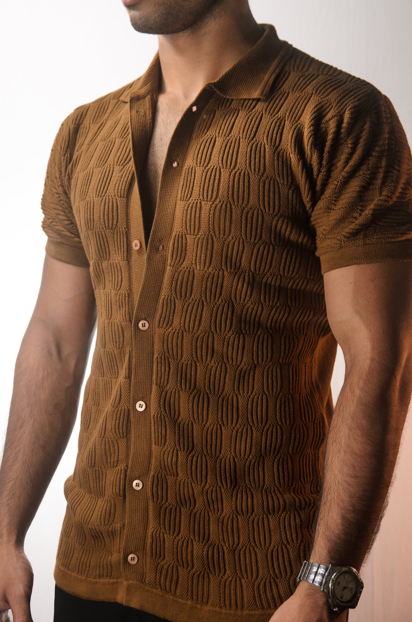 Knitcraft Classic Knitted Shirt - BROWN