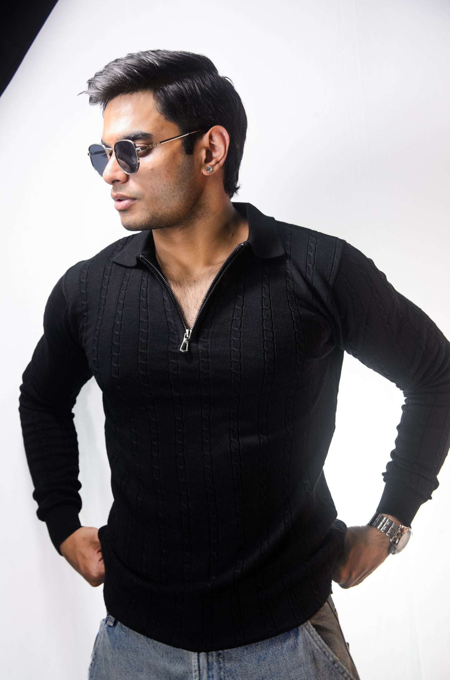 Swiss Elegance Full Sleeve T-shirt-BLACK