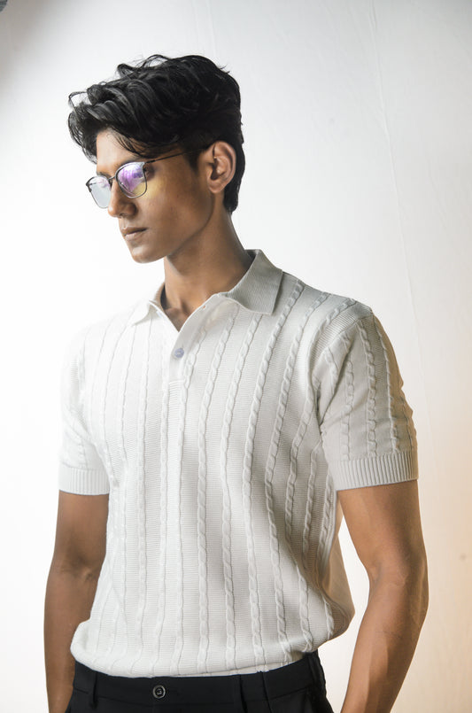Cabel Knit T-Shirt - WHITE