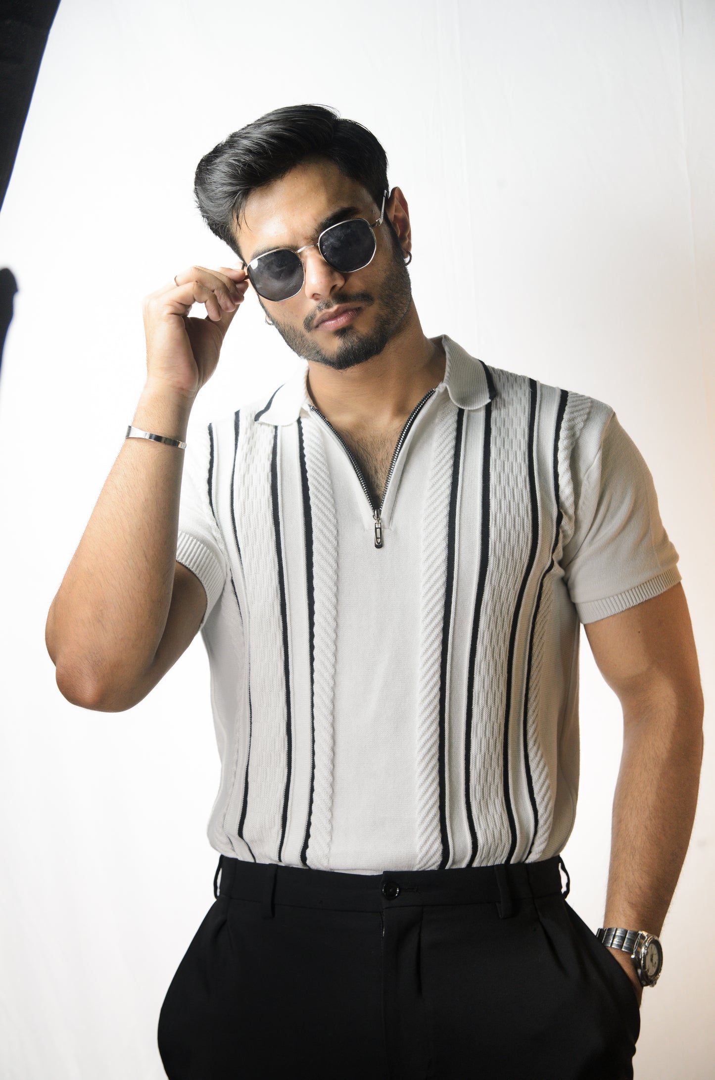 Textured Polo T-Shirt - WHITE