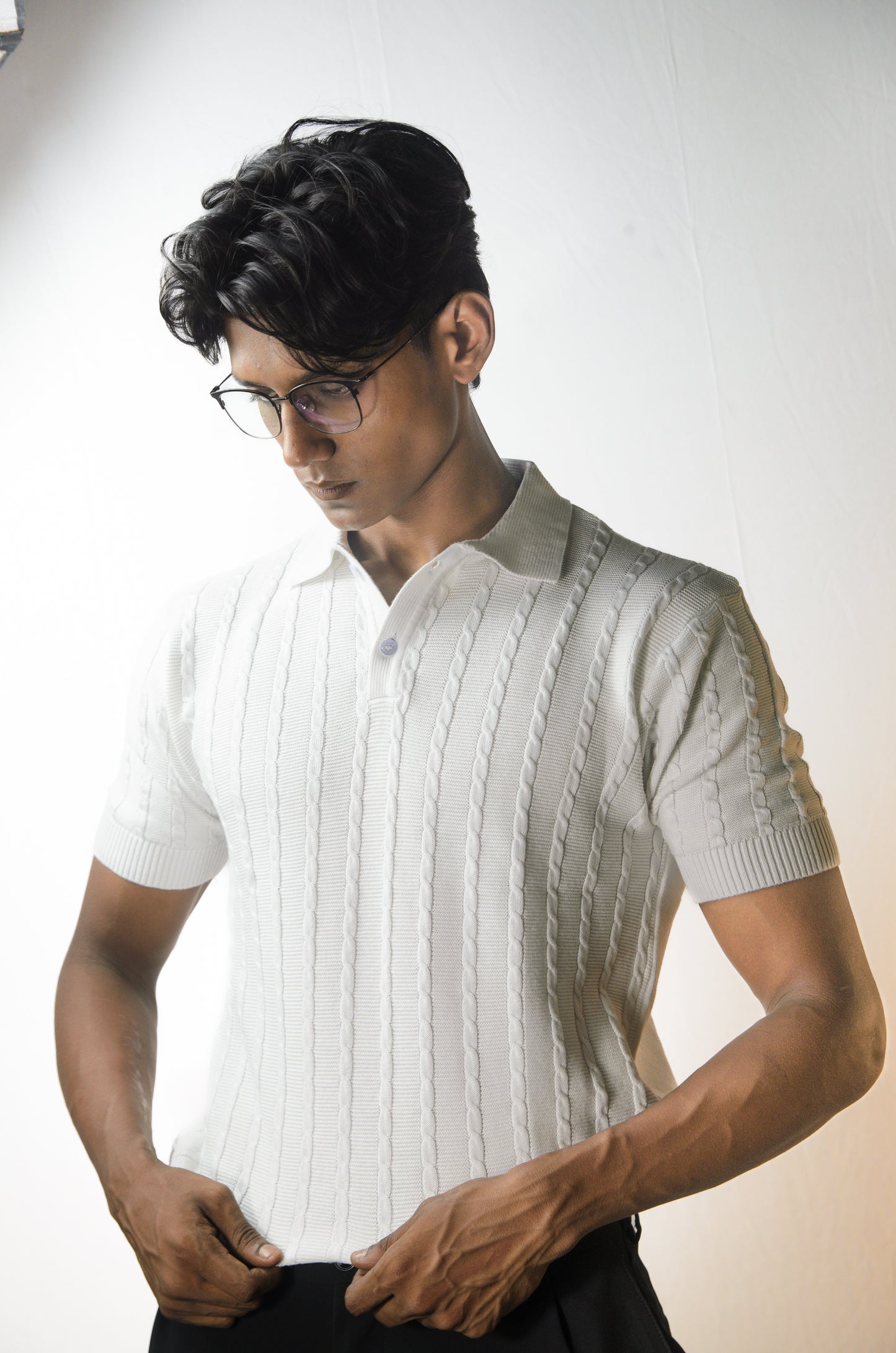 Cabel Knit T-Shirt - WHITE