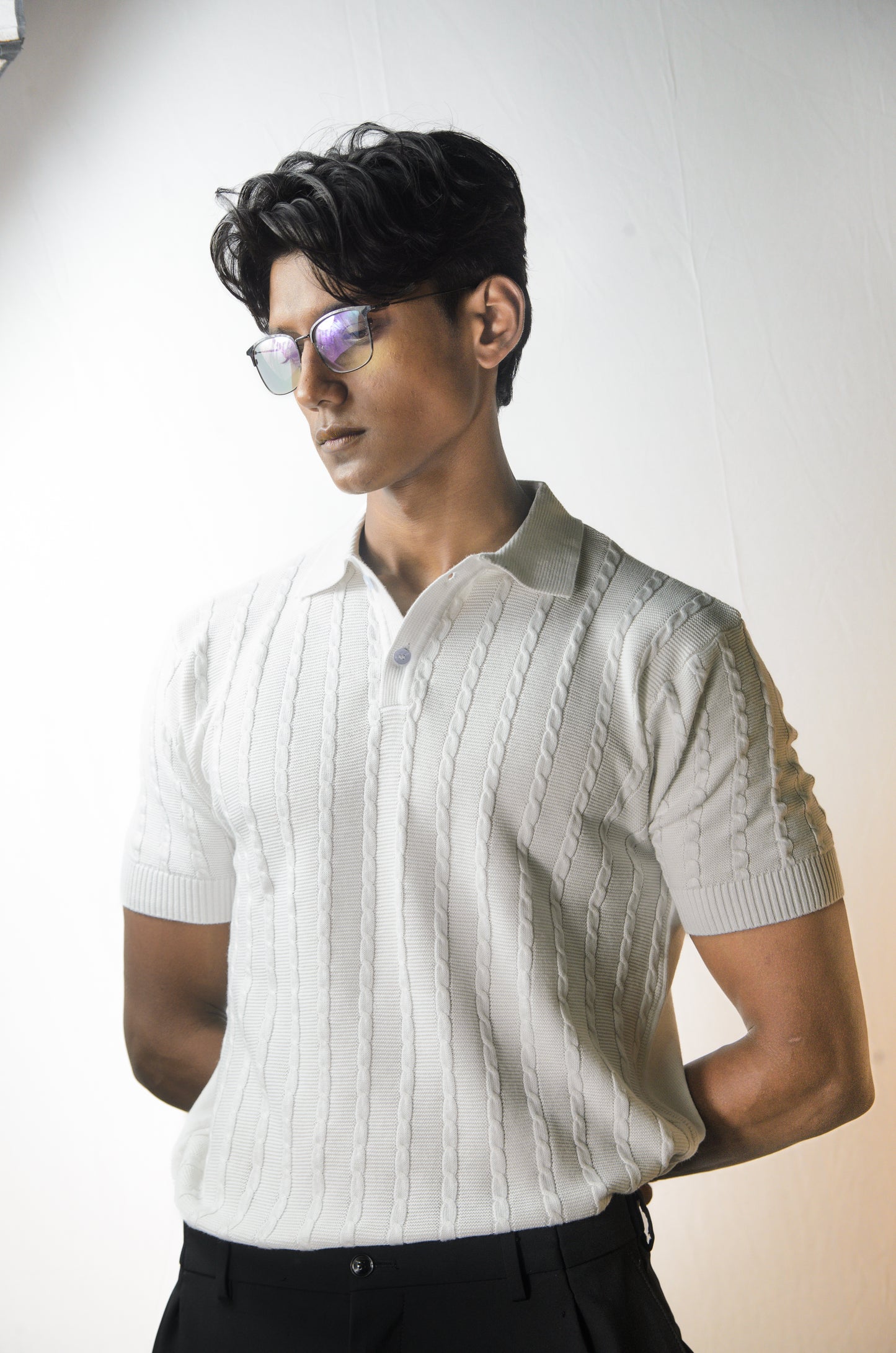 Cabel Knit T-Shirt - WHITE