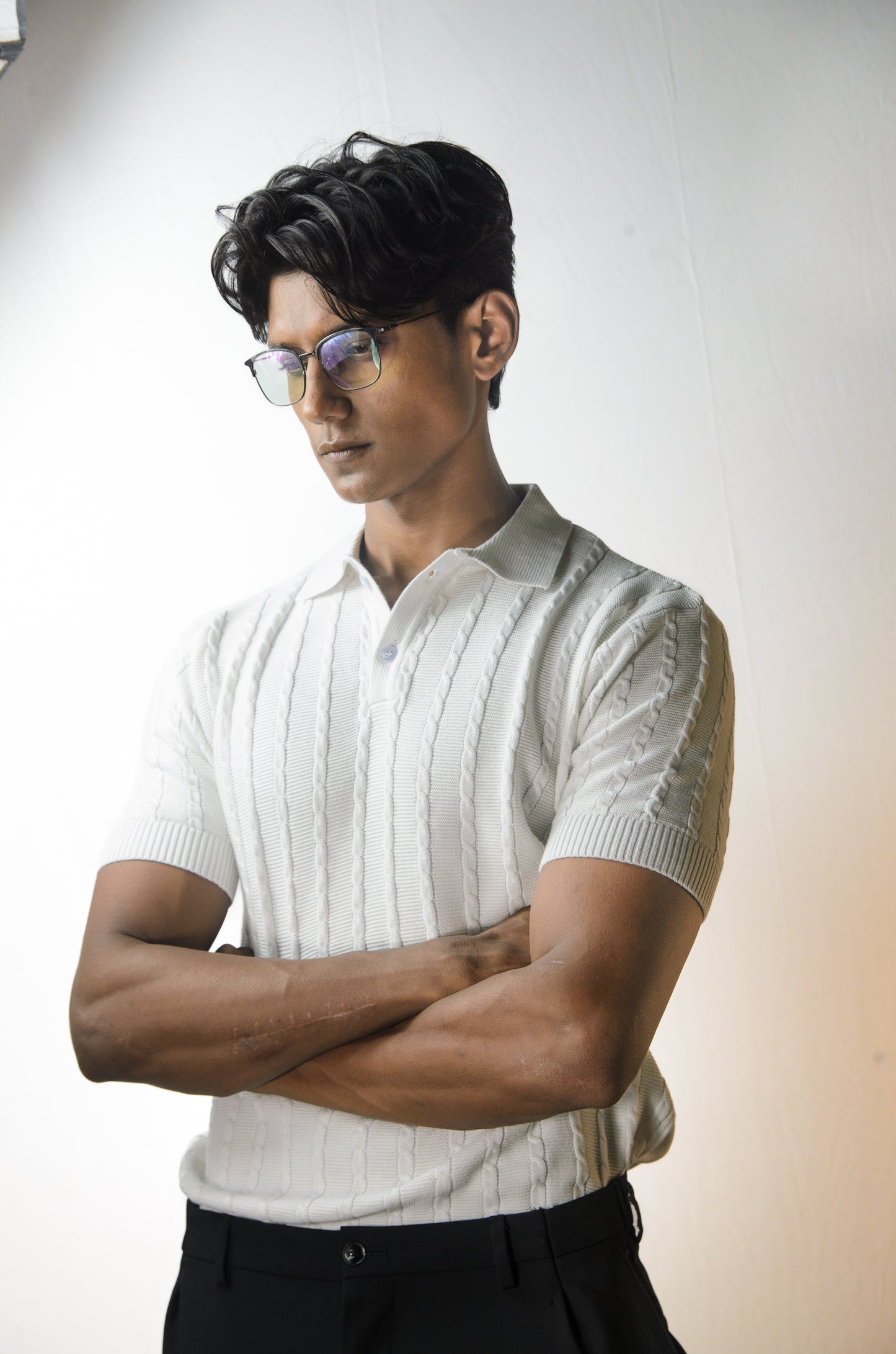 Cabel Knit T-Shirt - WHITE