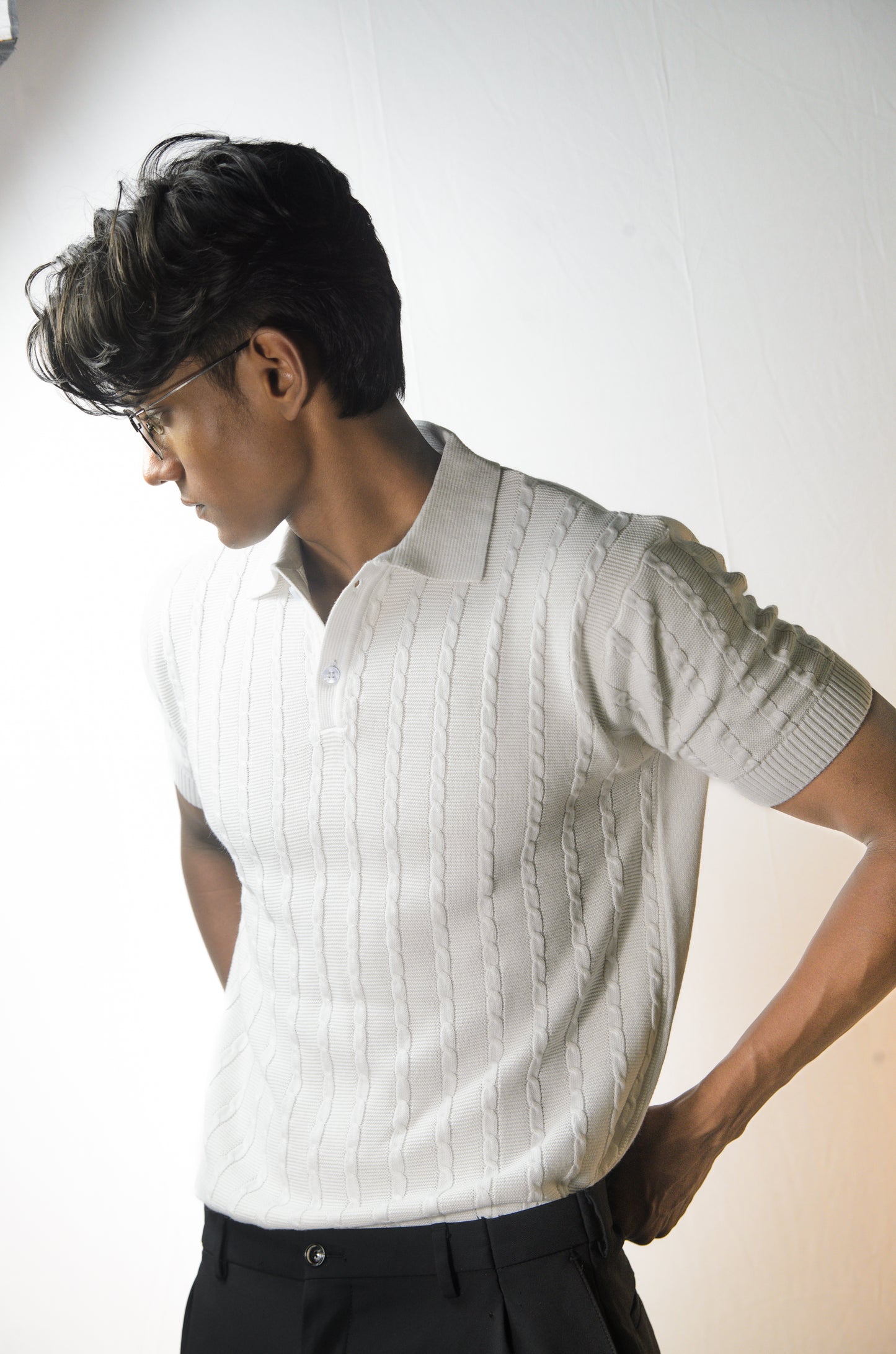 Cabel Knit T-Shirt - WHITE