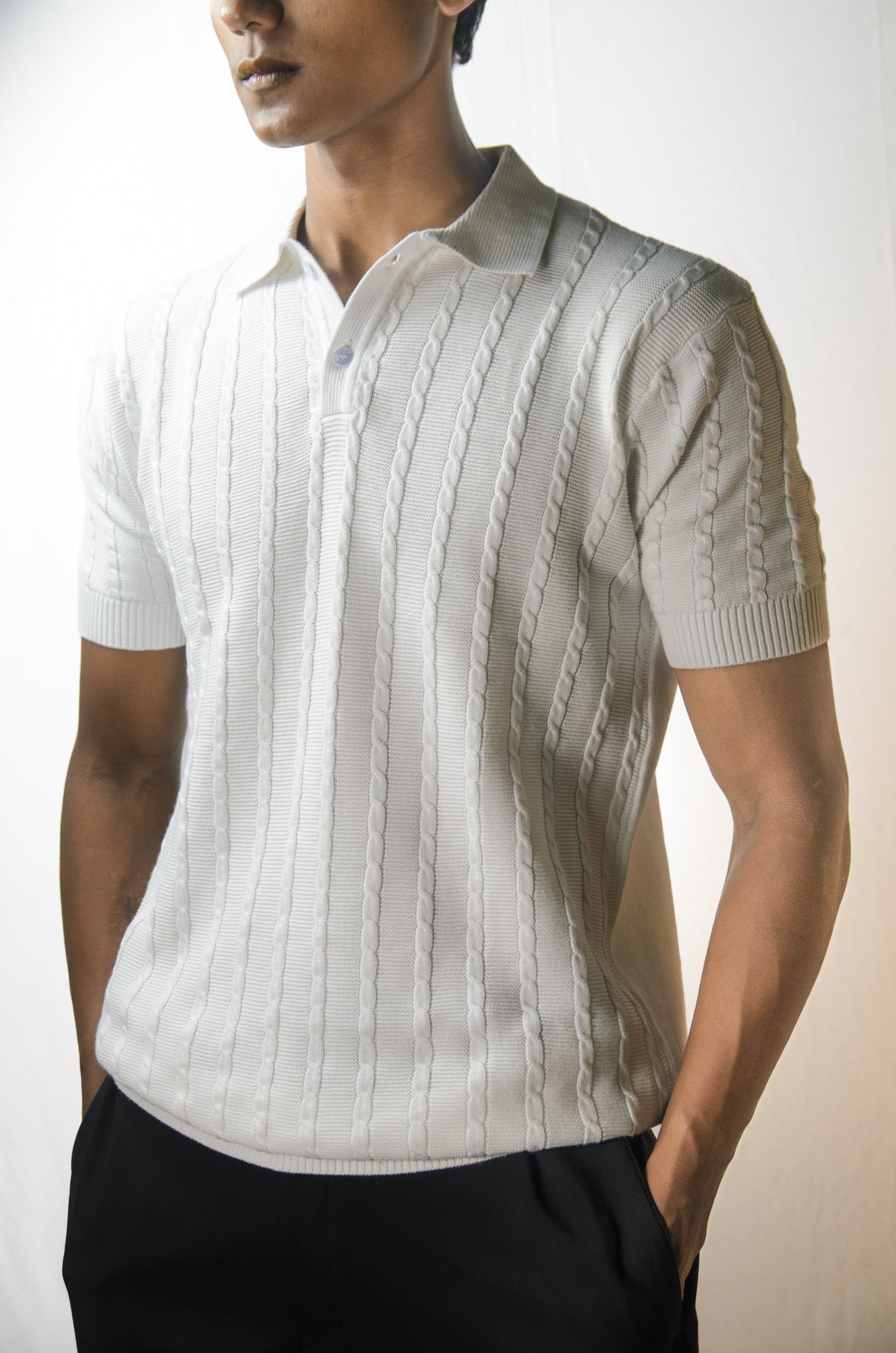 Cabel Knit T-Shirt - WHITE