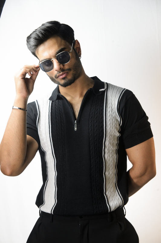 European Style Knitted T-Shirt - BLACK