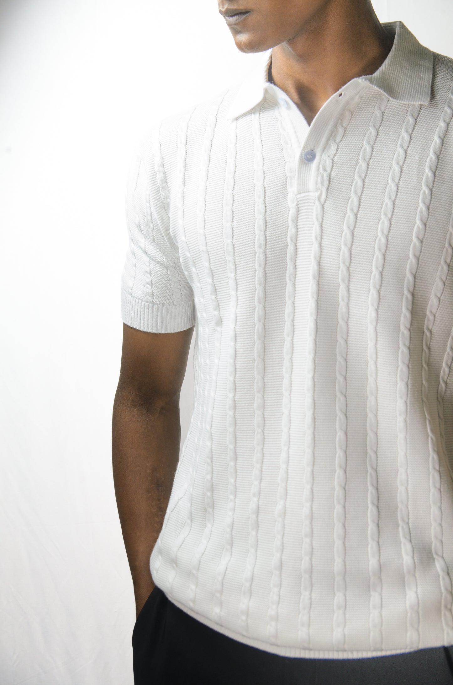 Cabel Knit T-Shirt - WHITE