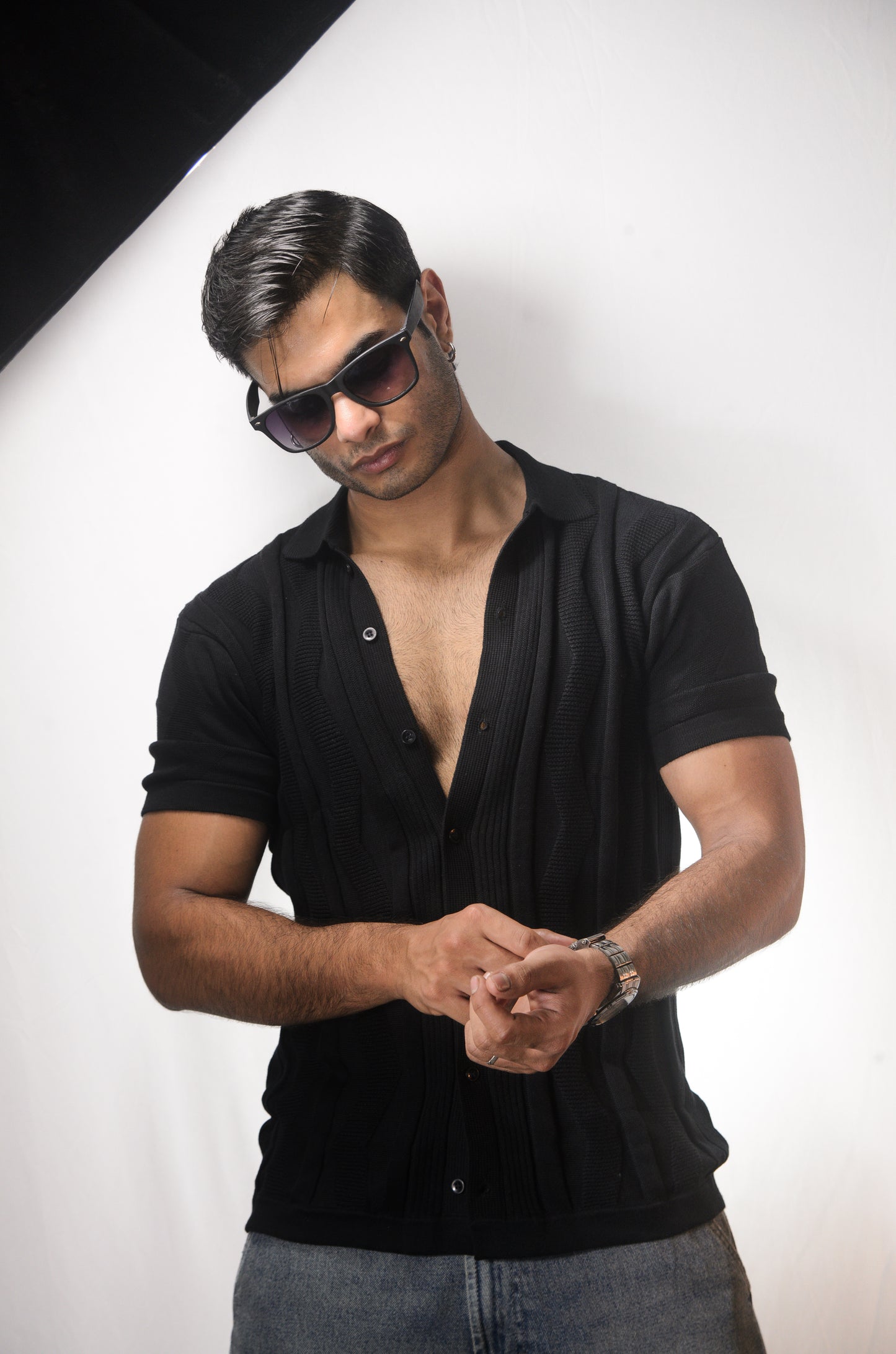 Ocean Wave Knitted Shirt - BLACK
