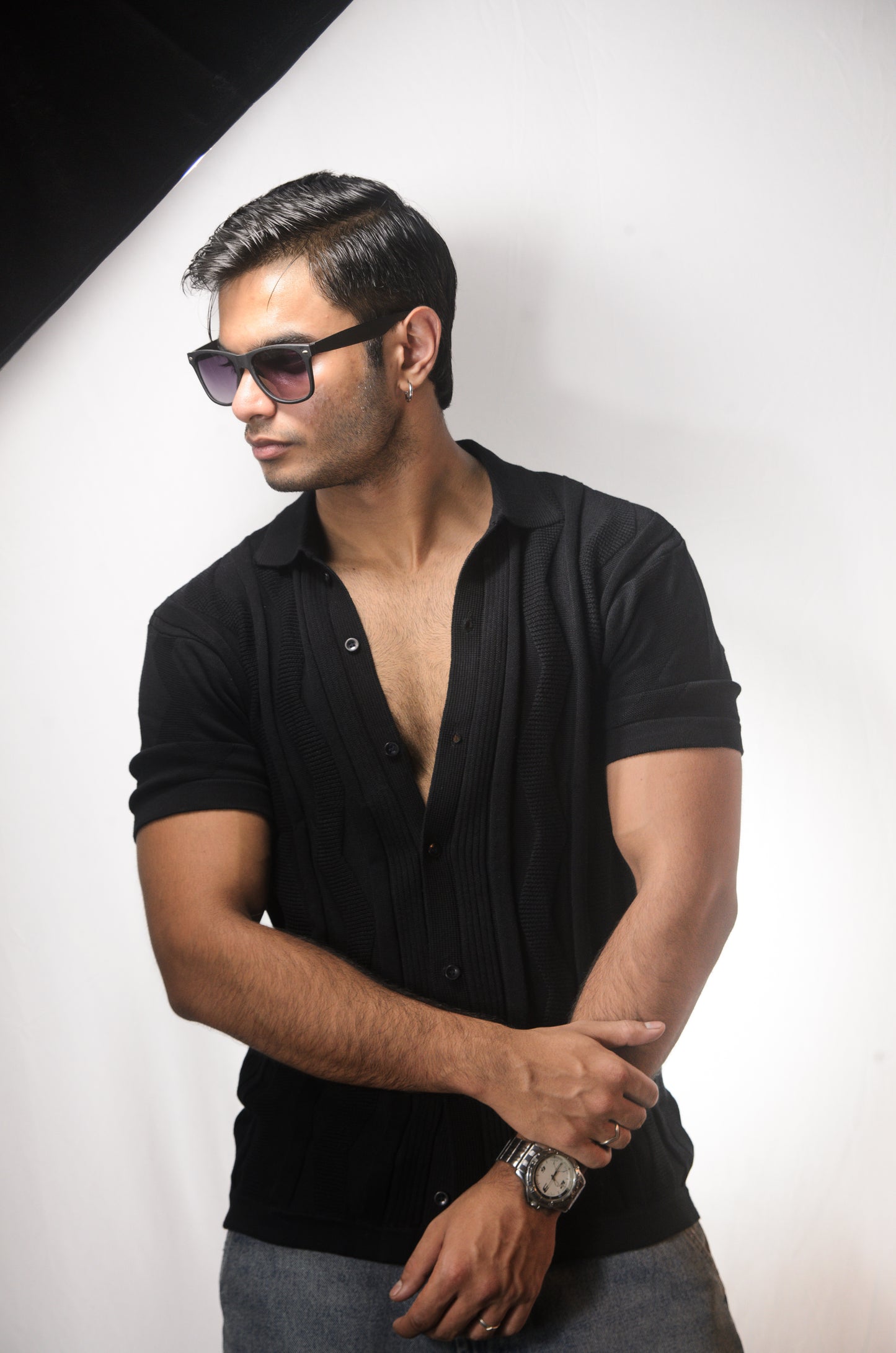 Ocean Wave Knitted Shirt - BLACK