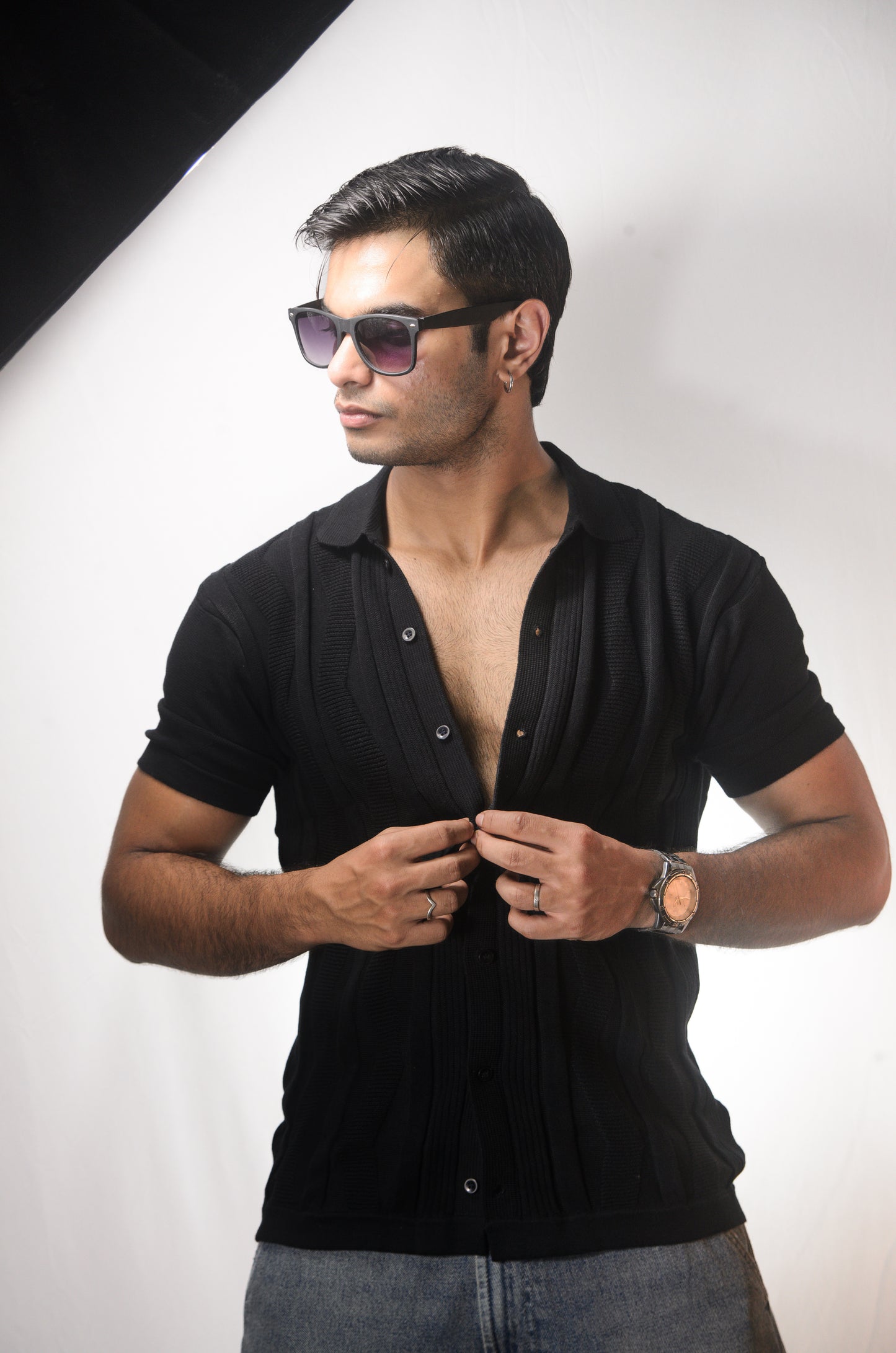 Ocean Wave Knitted Shirt - BLACK