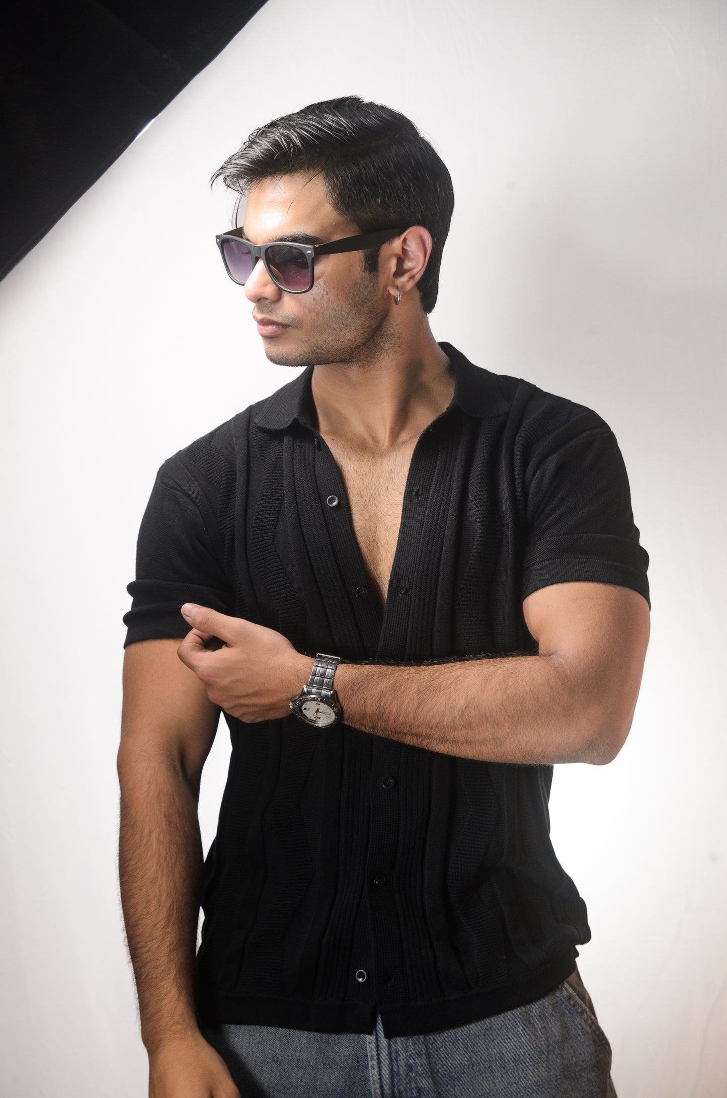 Ocean Wave Knitted Shirt - BLACK