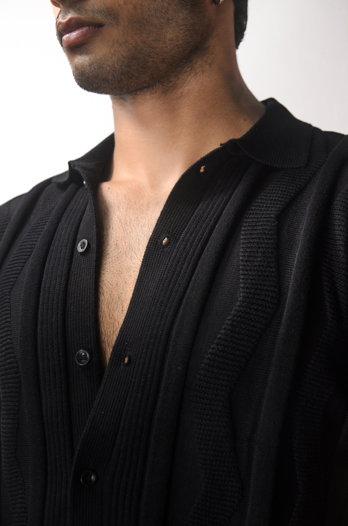 Ocean Wave Knitted Shirt - BLACK