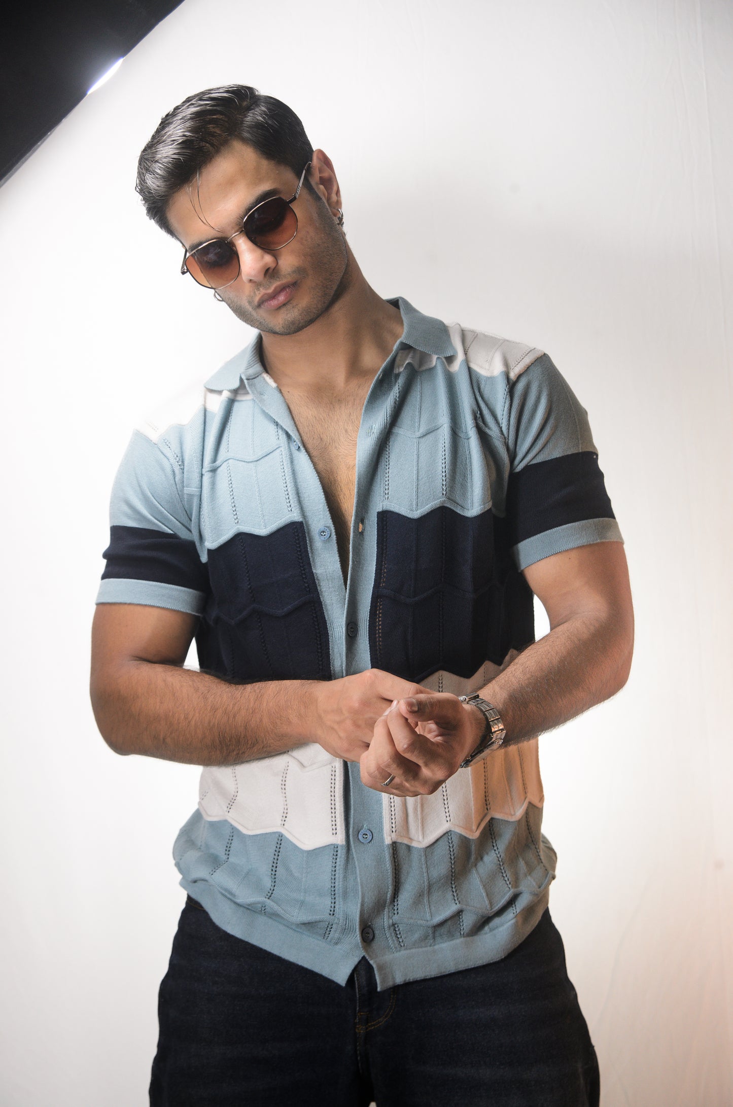The Chill Stitch Knitted Shirt - NAVY