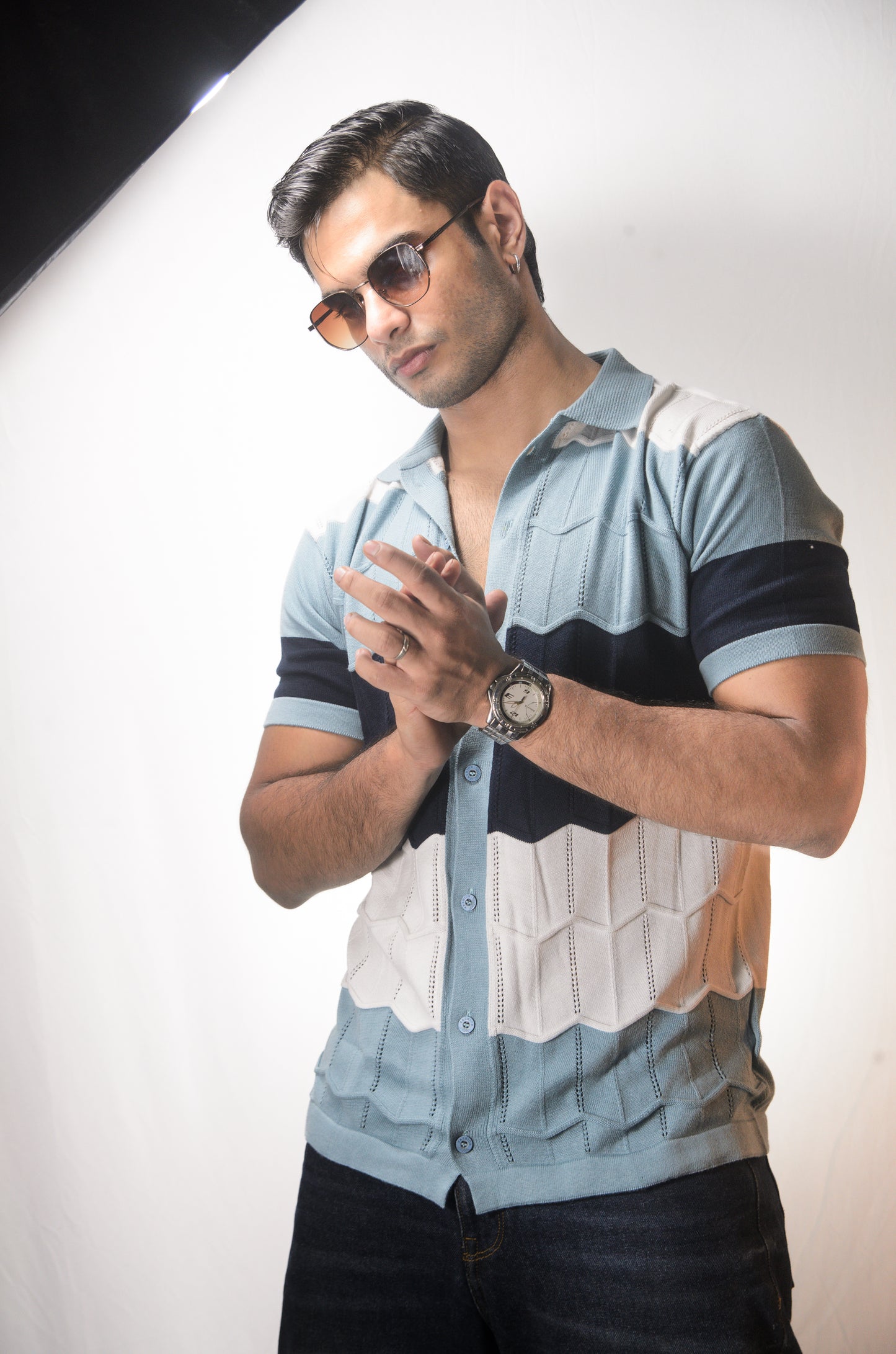 The Chill Stitch Knitted Shirt - NAVY